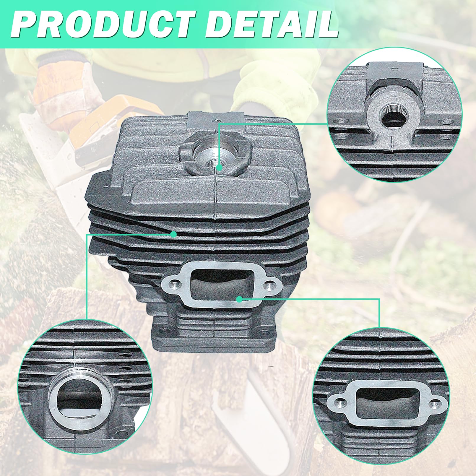 Adefol Kit de pistón de cilindro de 50 mm para Stihl 044 MS440 MS 440 motosierra, Cilindro con bujía y filtro de combustible, Repuesto 1128-020-1201, 1128-020-1227