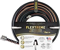 Flexon Flextreme Pro 5/8" x 100ft Kink-Resistant Rubber Garden Hose - All-Weather Flexible, Heavy-Duty Couplings for Lawn & Garden