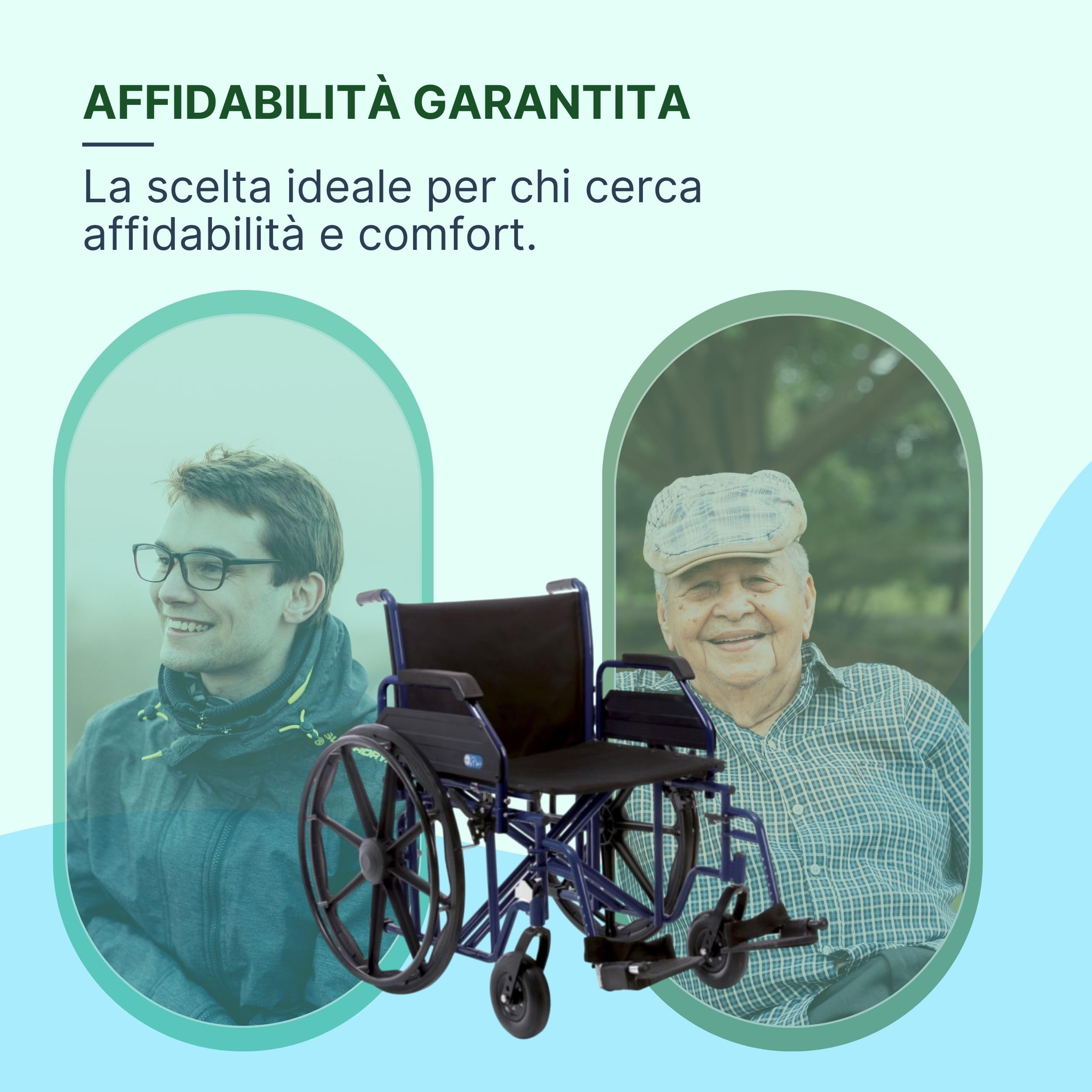 Sedia a Rotelle Bariatrica ad Autospinta, Seduta 55 cm, Blu | Carrozzina per Disabili in Acciaio Pieghevole, Portata Massima 200 kg