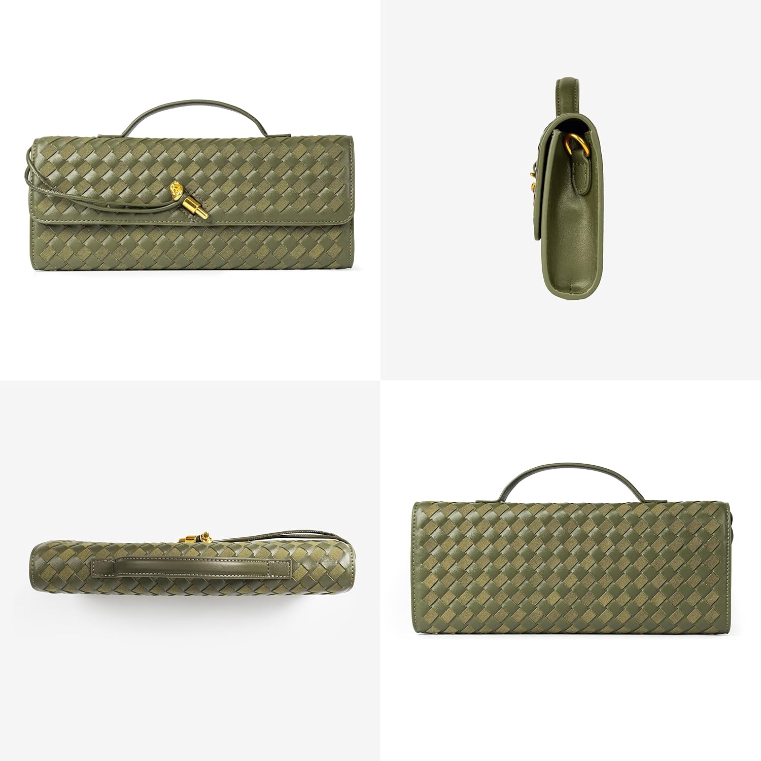 Joryin Woven Purse For Women Evening Clutch Woven Leather Handbags Crossbody Bag Suede Purse Formal Evening Bag, Olive - Image 3