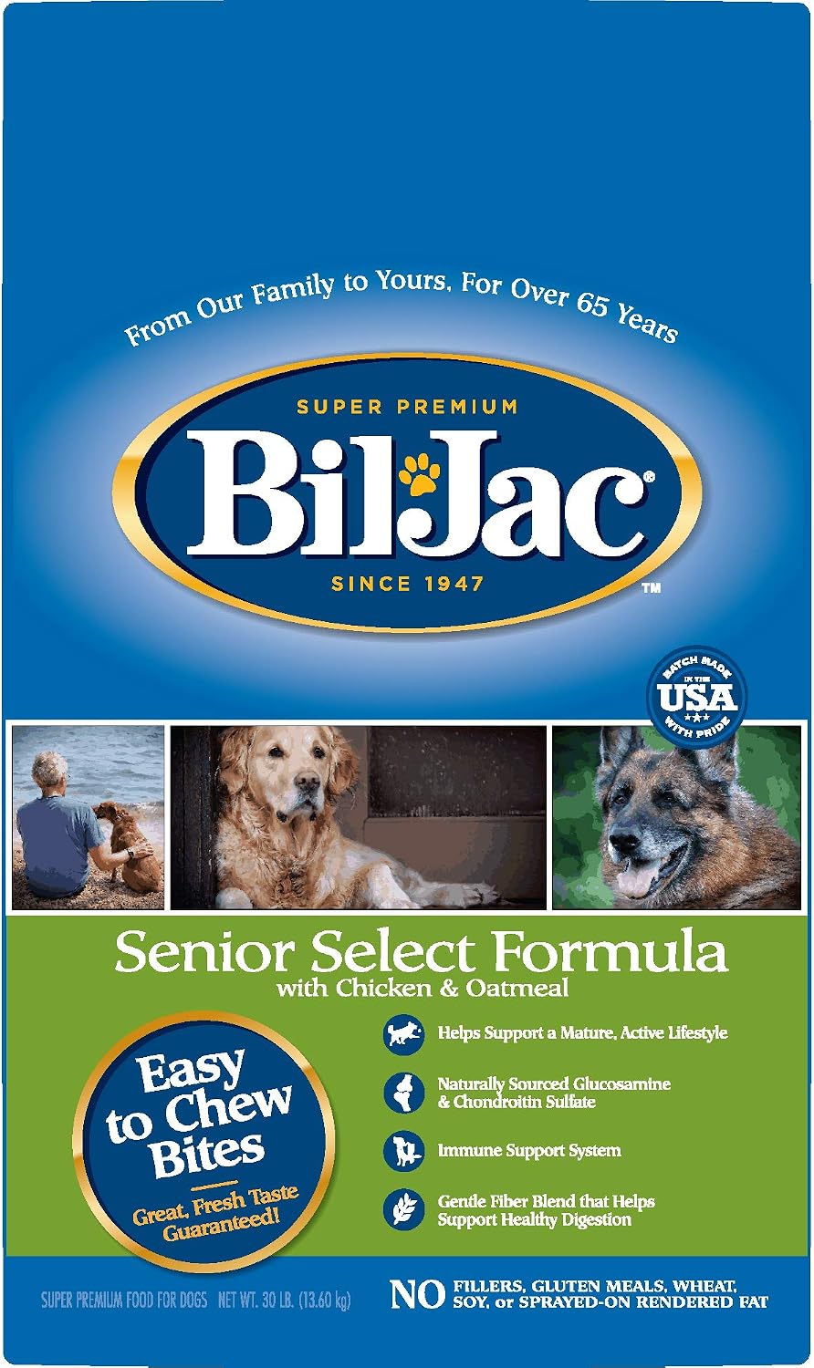 Bil-Jac Senior Dog Food Dry Select Formula Small or Large Breed 30 lb Bag, Chicken & Oatmeal - Super Premium Since 1947