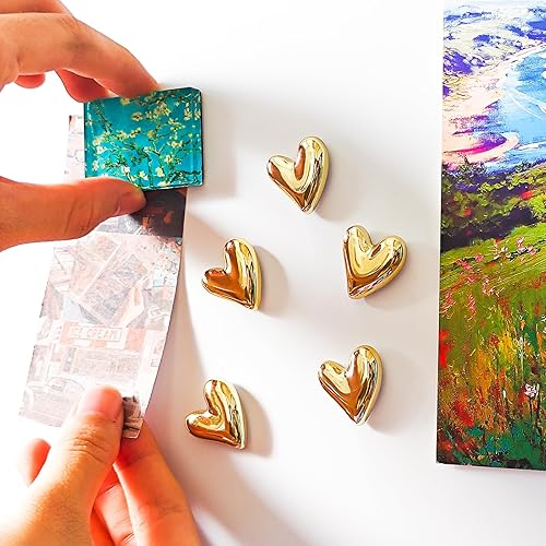 Miniatura 4 de 20 imanes dorados para refrigerador, lindo corazón de amor, imanes decorativos plateados para nevera, juego de imanes de cocina para el hogar