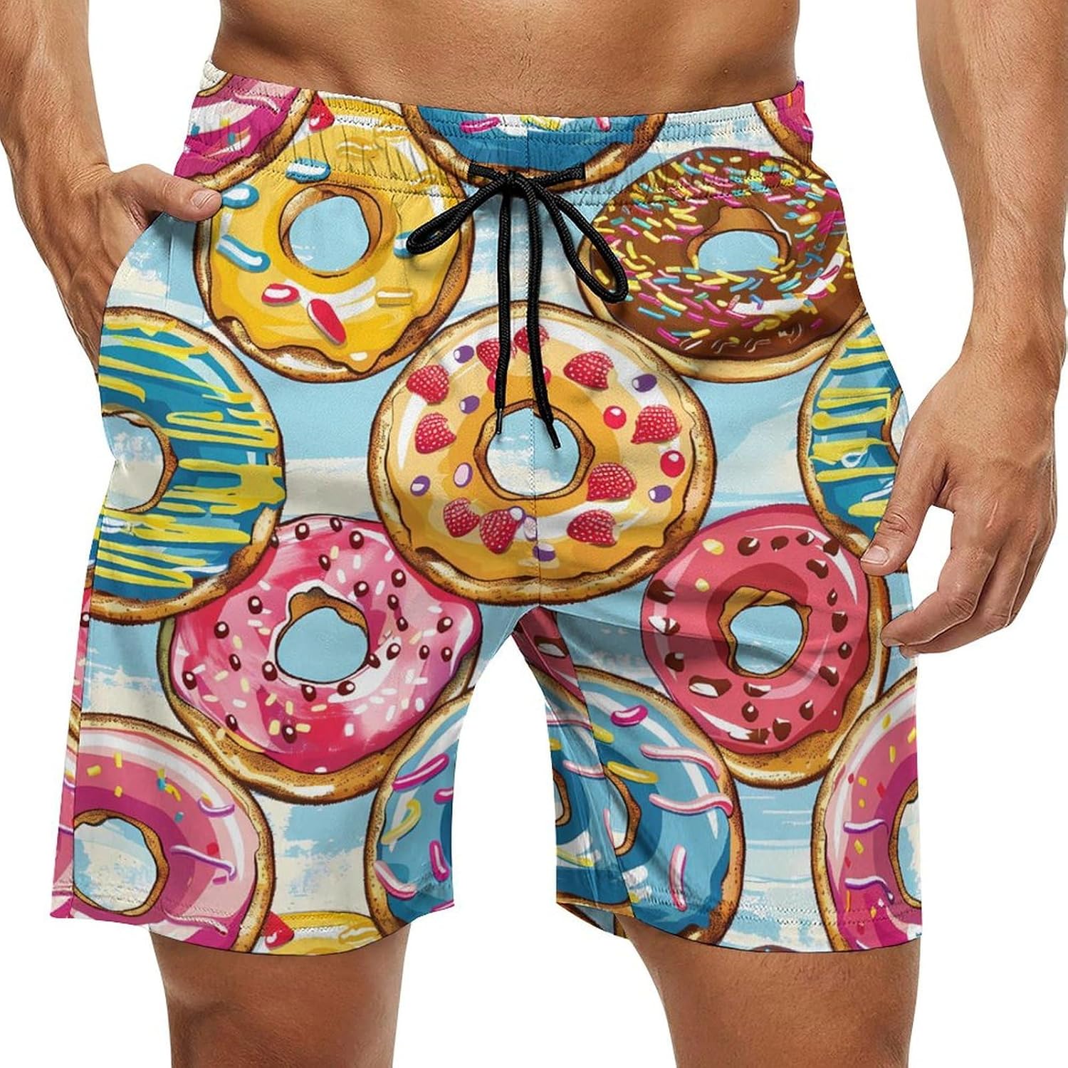 Colorful Doughnuts Casual Men's Swim Trunks Novelty Summer Beach Shorts Swimwear with Pocket