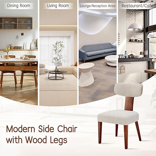 Miniatura 6 de Sillas de comedor, modernas sillas de cocina tapizadas de mediados de siglo con respaldo curvado y asiento de tela de lino, sillas decorativas de