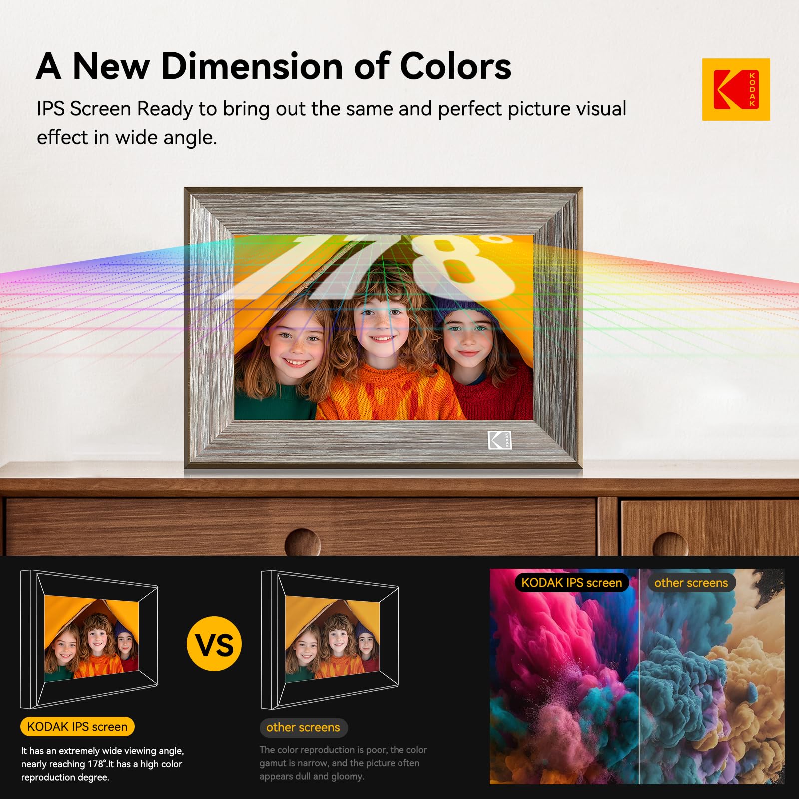 KODAK Wooden WiFi Digital Picture Frame, 32G 10.1 Inch Digital Photo Frame 1280x800 HD IPS Touch Screen, Auto-Rotate, Share Photos and Videos via KODAK App, for Friends and Family