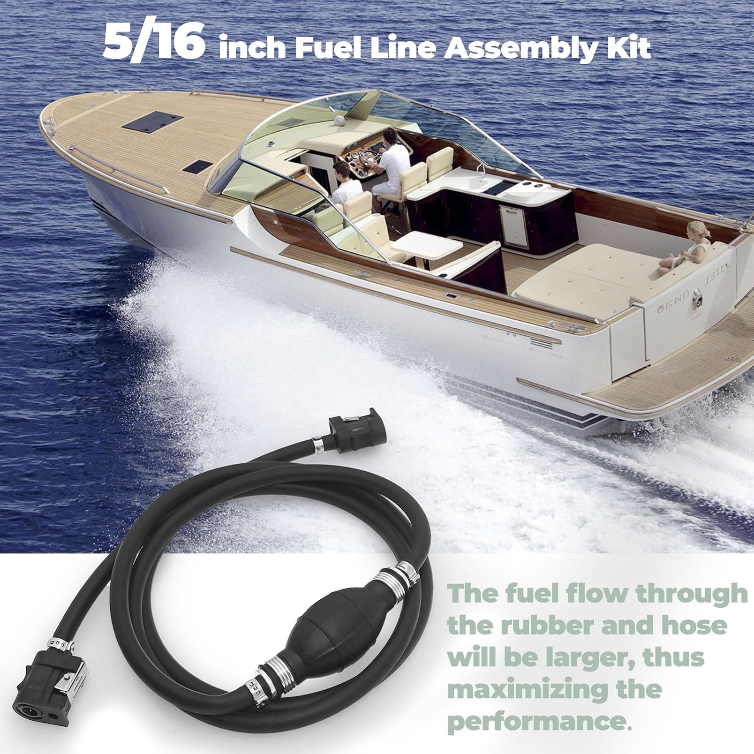 5/16in Boat Outboard Motor Fuel Line Compatible With Yamaha Outboard Motors | 7 Foot Marine Fuel Line Assembly 5/16 inch Boat Outboard Motor Fuel Line With Connector and Primer Bulb