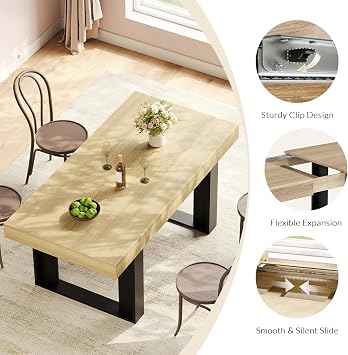 GRAVFORCE Extendable Dining Table 4-6 Seater Kitchen Dinner Table 120-160cm Wooden Expandable Dining Tables for Restaurant Home Living Room Natural Wood