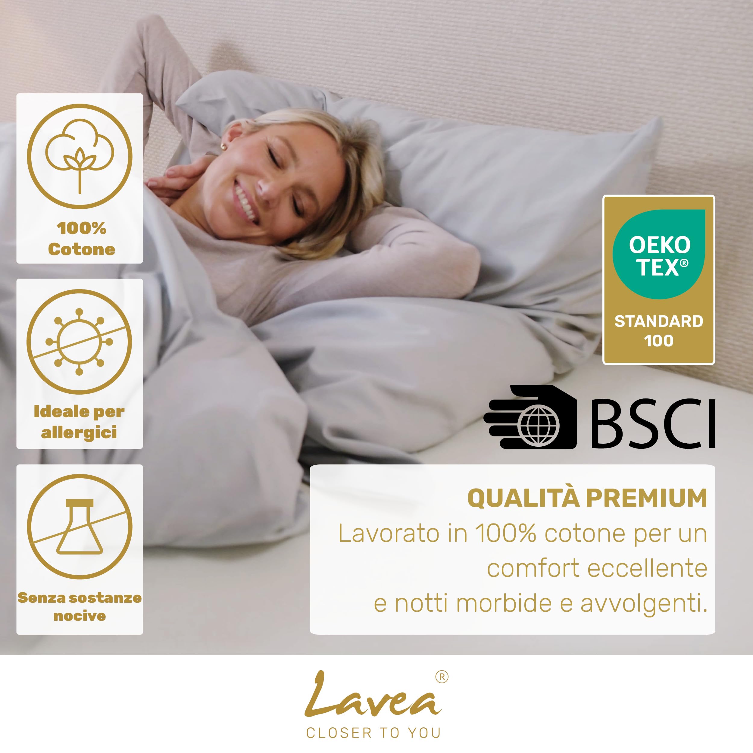 Lavea® Lenzuolo con Angoli Matrimoniale 180x200 cm – Jersey 100% Cotone – Per Materassi Topper fino a 10 cm – Con Elastico Tutto Intorno – Certificato OEKO-TEX – Nero