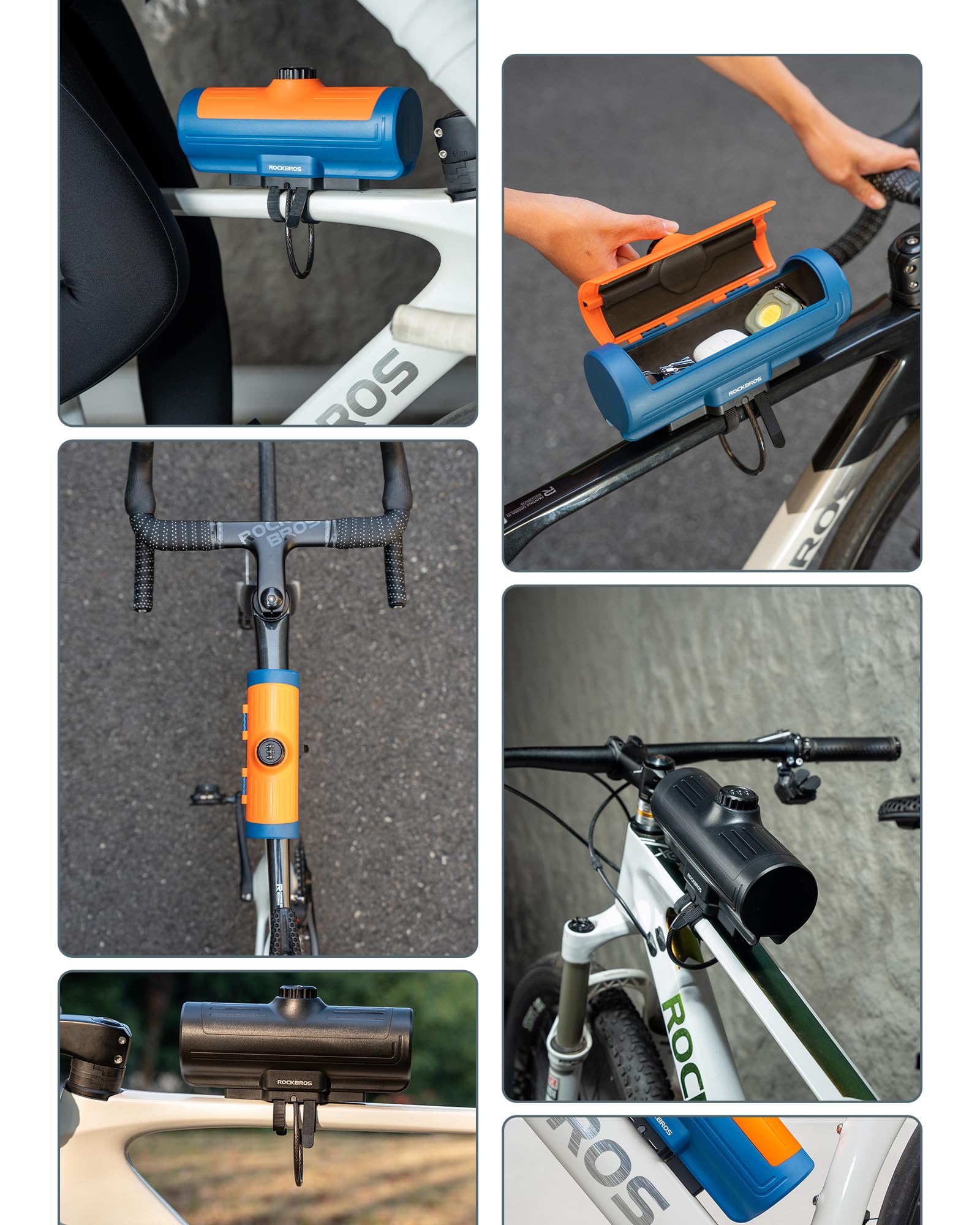 ROCKBROS Boîte de Cadre de Vélo 0,7L Étanche avec Cadenas à Code - Sacoche Rigide pour VTT, Route, Gravel & Ville - Noir