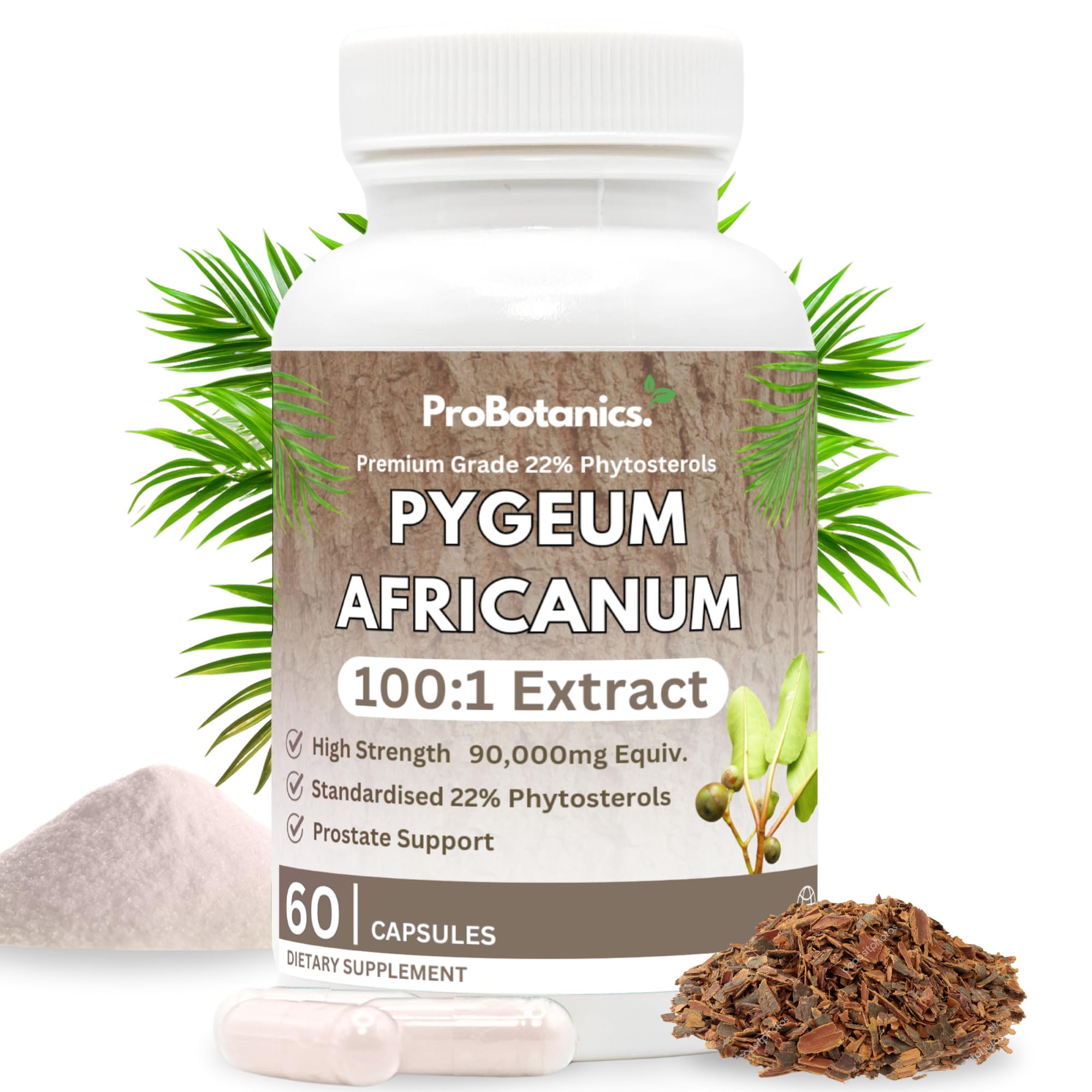 Premium Pygeum Africanum | 22% Phytosterols | 90000mg Equivalent - 100:1 Extract (900mg Per Serving) High Strength Pygeum Bark Extract | Prostate Health Supplement for Men - 60 Capsules