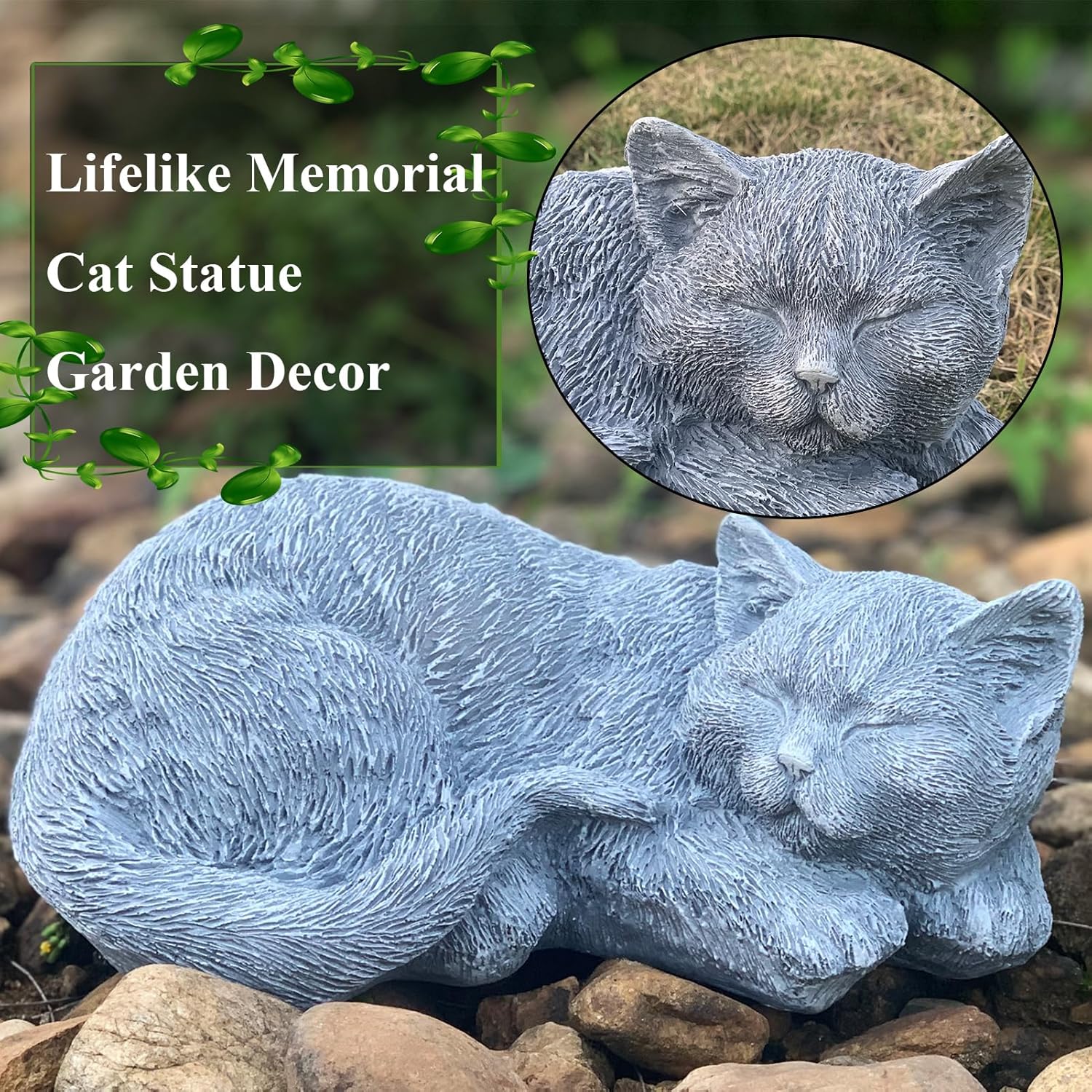 Cat Memorial Stone Garden Decor Outdoor Statue, Figurine Sculpture for Patio, Porch and Lawn, Sleeping Cat Decoration, Gifts for Mom - Image 3