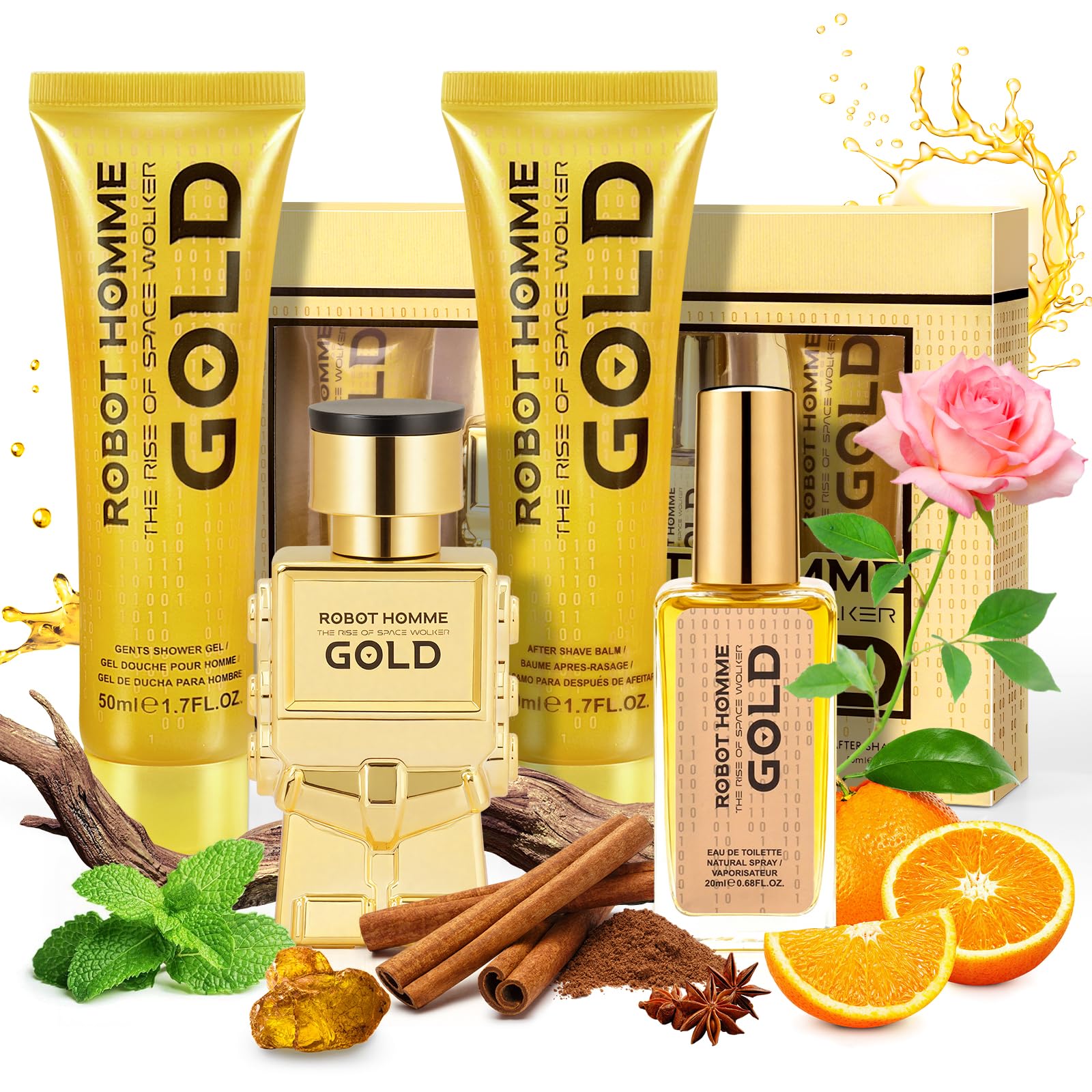 Coffret Cadeau Homme,Parfum Homme avec 2 x Eau de Toilette, Gel Douche et Lotion Apres Rasage, Format Voyage, Notes Boisées épicées, Convient à un Usage Quotidien