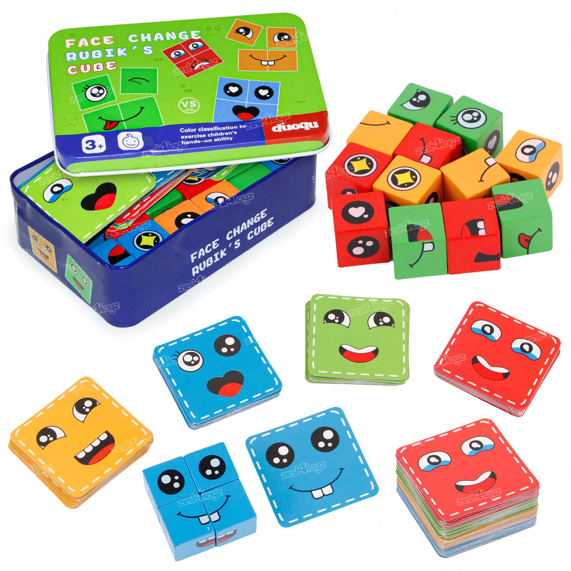 Zest 4 Toyz Face Changing Emoji Cube for Kids Matching Block Puzzle Expression Toy Educational Learning Activity Family Board Game with Cards for 3+ Years Boys & Girls (Pack of 72 Pieces)