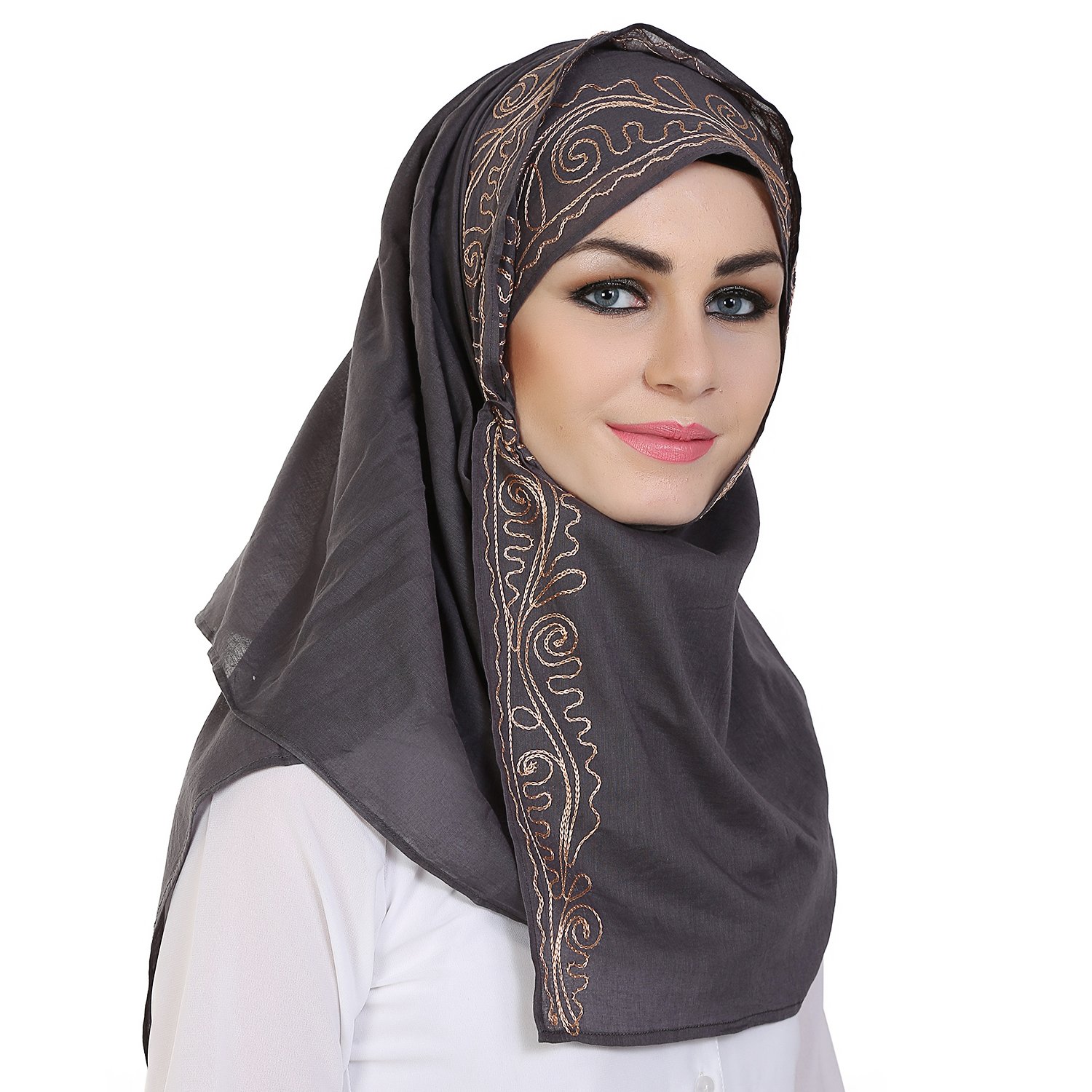 Momin libas Cotton Dark Grey with Embroidery Hijab and Scarf : Amazon.in: Clothing & Accessories