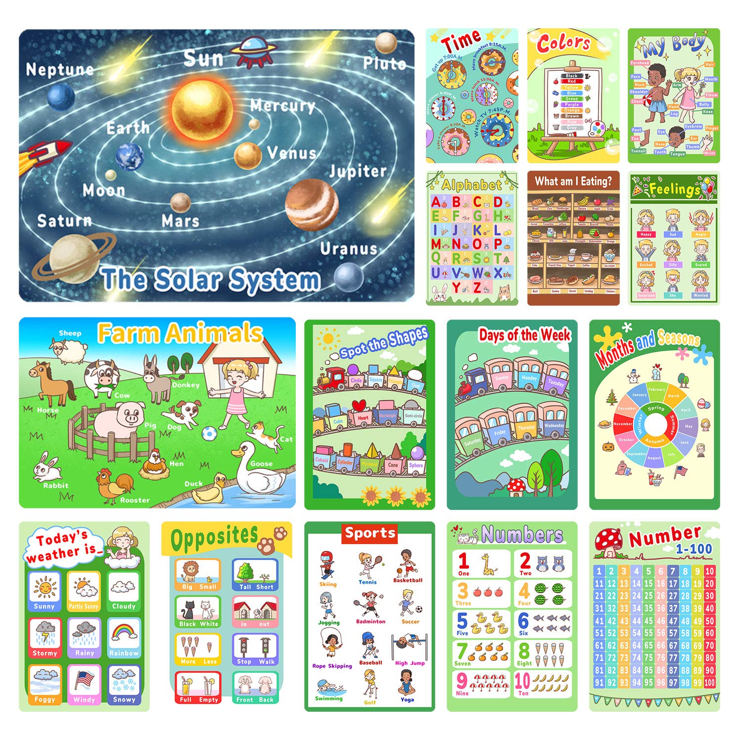 Educational Posters for Preschoolers, 1-100 Numbers Chart, 16 Pack  Preschool Learning Posters for Pre K-K,