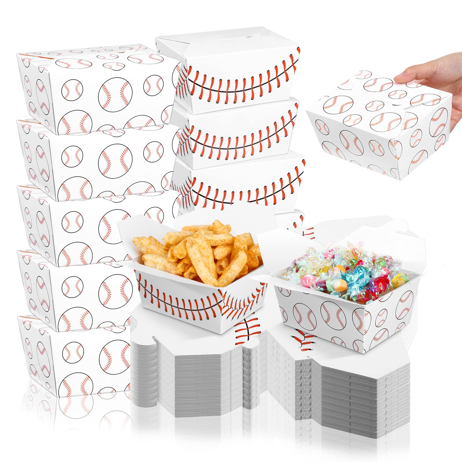 Ireer50 Pack 30oz to Go Boxes Take out Food Box Take out Food Containers Paper Disposable to Go Containers for Restaurant, Party and Home (White and Orange, Volleyball Style)