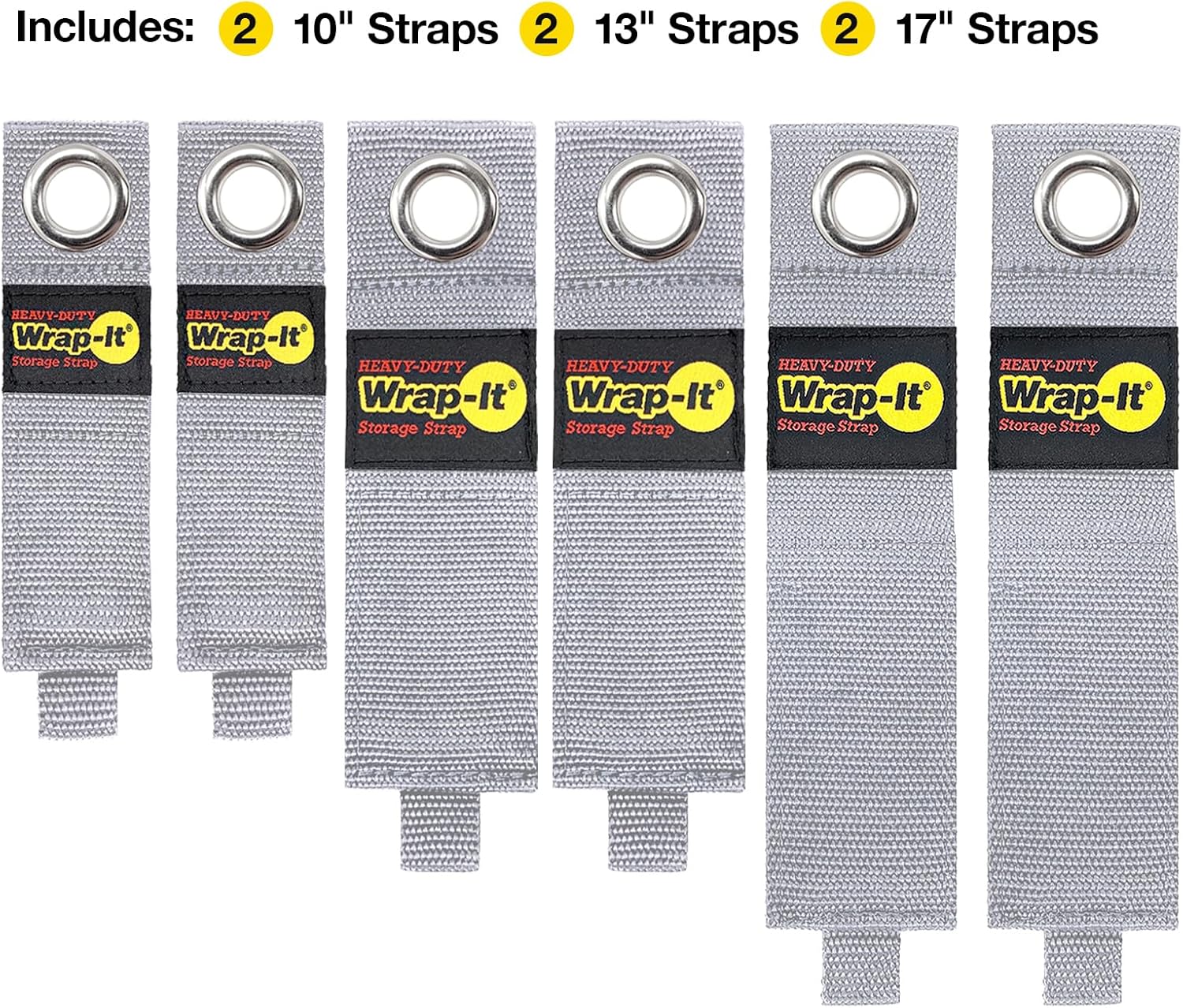 Heavy-Duty Wrap-It Storage Straps - (Assorted 6-Pack) Silver - Garage Organizer and Extension Cord Hanger and Electric Cord Organizers for Garage Gadgets