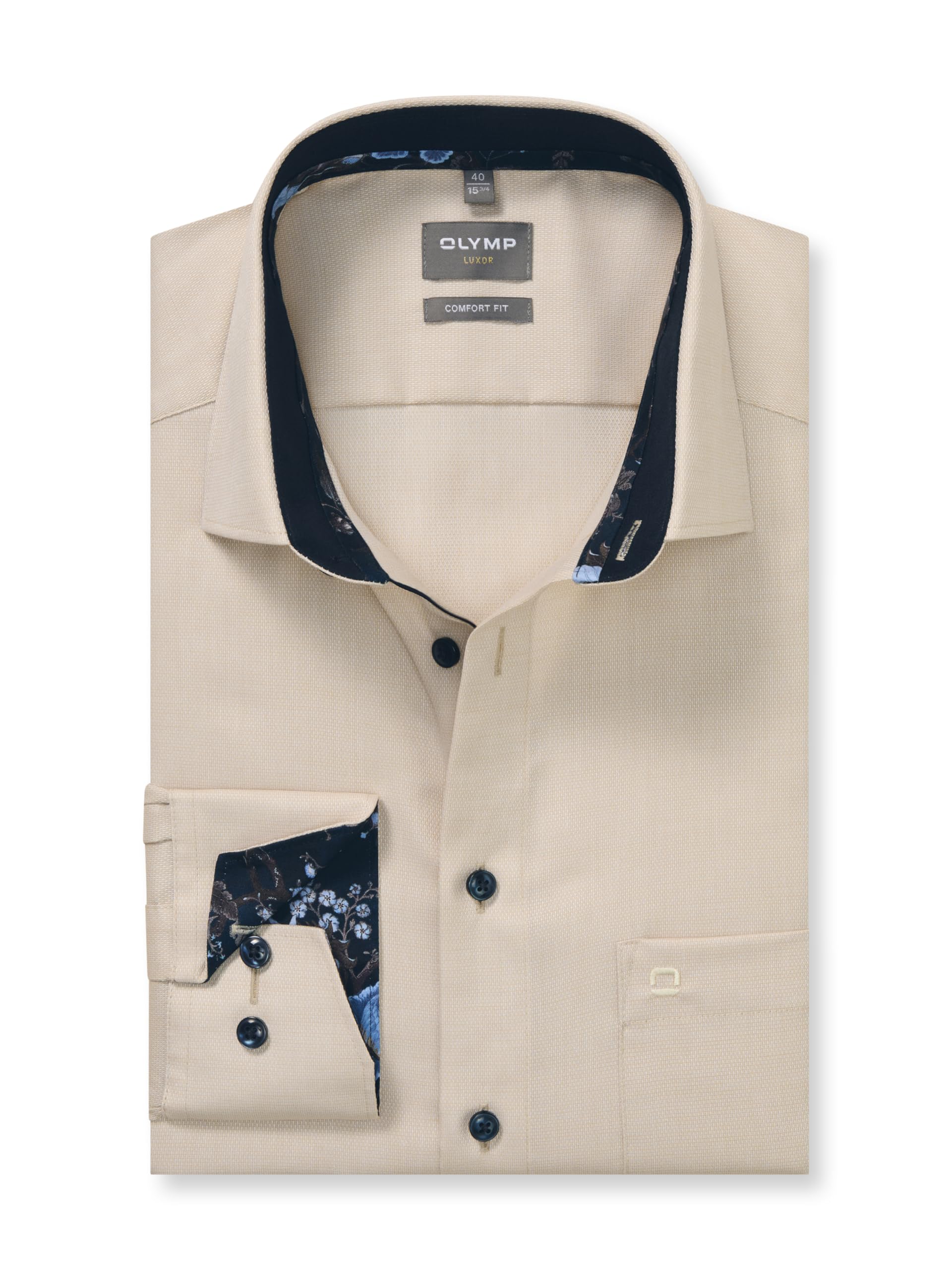 OLYMP Luxor Men's Long-Sleeved Shirt, Faux Plain, 466 Comfort Fit, 20.13 New Kent, Natural 22, 16
