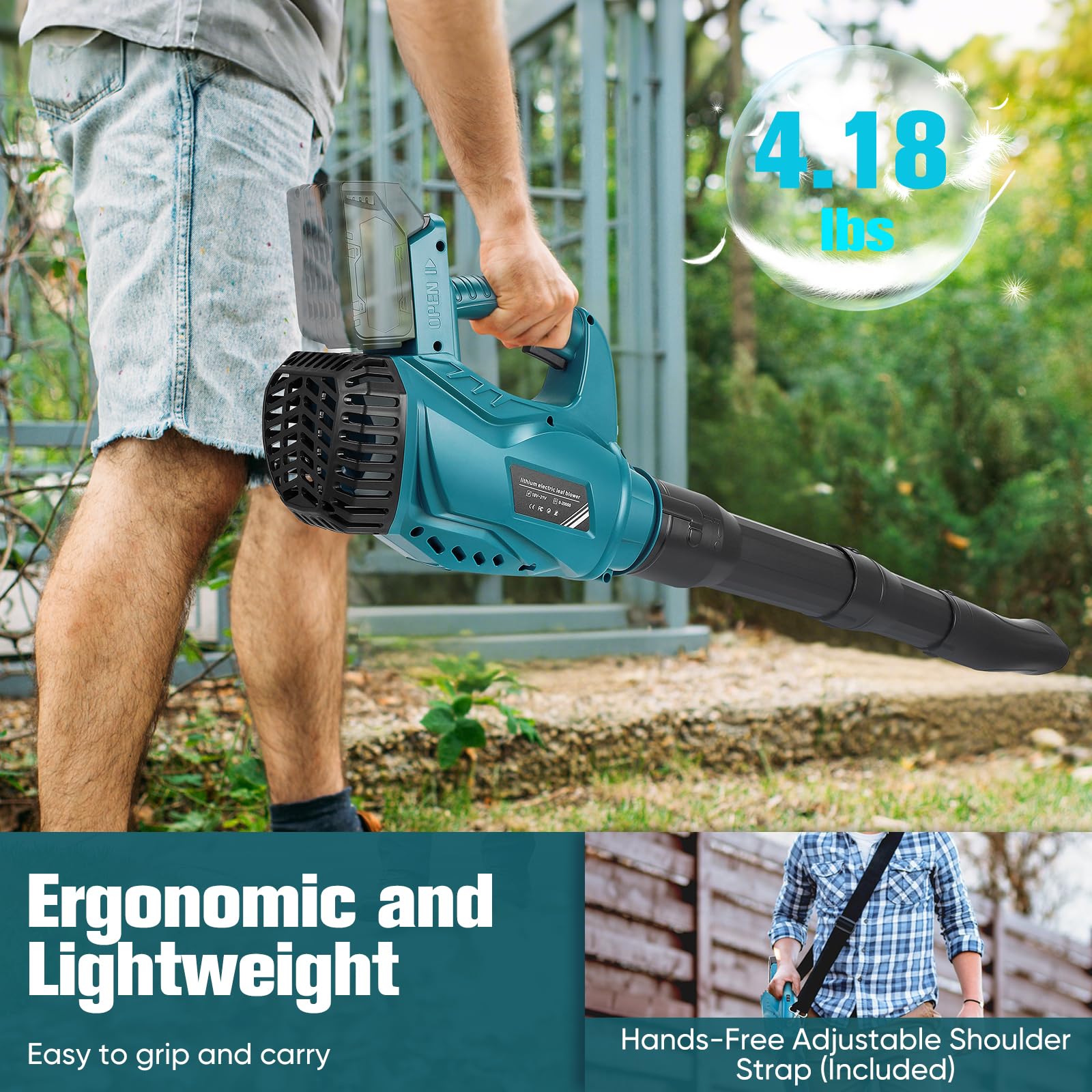Soffiatore di foglie compatibile con batteria Makita 18 V, ideale per giardino, velocità variabile, terrazza, grande volume, per costruzione, casa, giardino, cura del prato