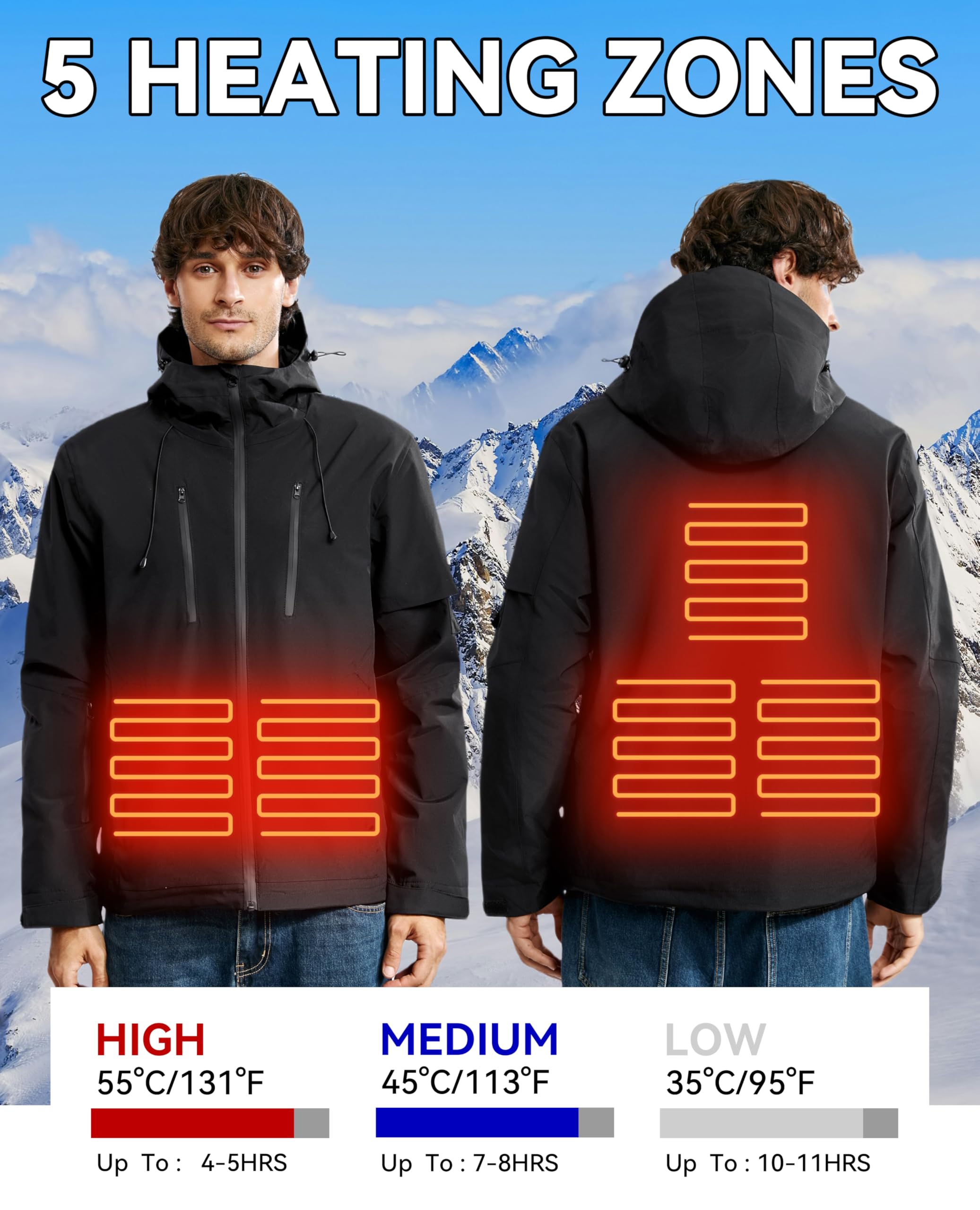 Vestes chauffantes pour homme et femme avec batterie, 15 zones de chauffage, manteau chauffant à double contrôle pour l'hiver et l'extérieur