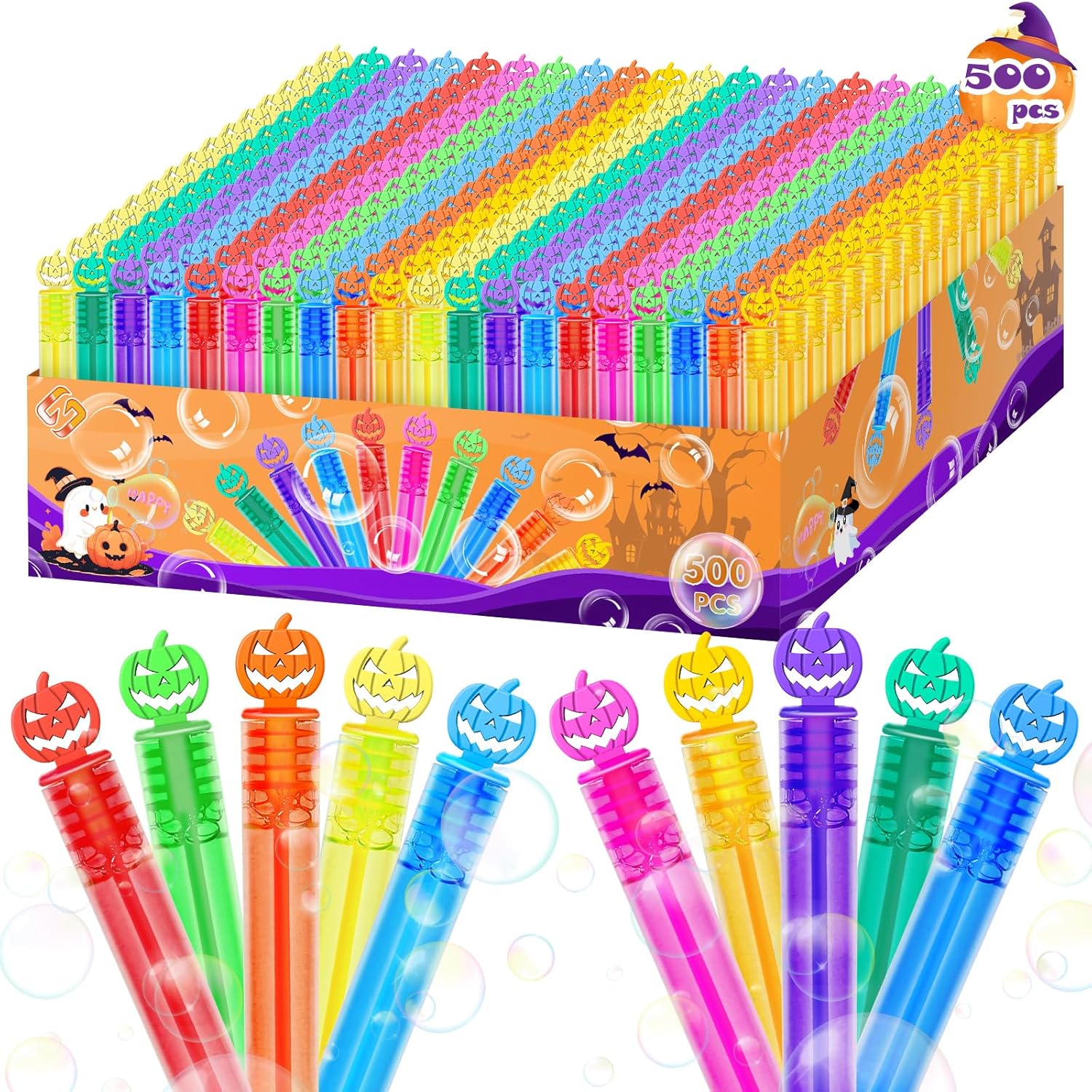500 Piece Halloween Party Favor Bubbles, Halloween Bubble Wands Bulk for Kids Party Favor Supplies, Trick or Treat Goodie Bags, School Classroom Game Rewards, Halloween Miniatures