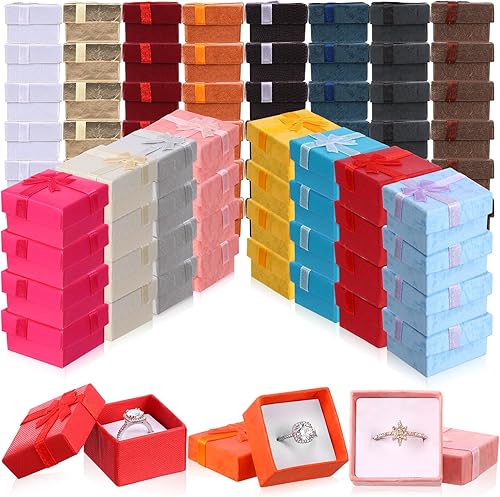 160 cajas de regalo para anillos, caja de regalo de cartón, joyería de 1.57 x 1.57 pulgadas, caja cuadrada pequeña a granel con lazo y lazo, caja de