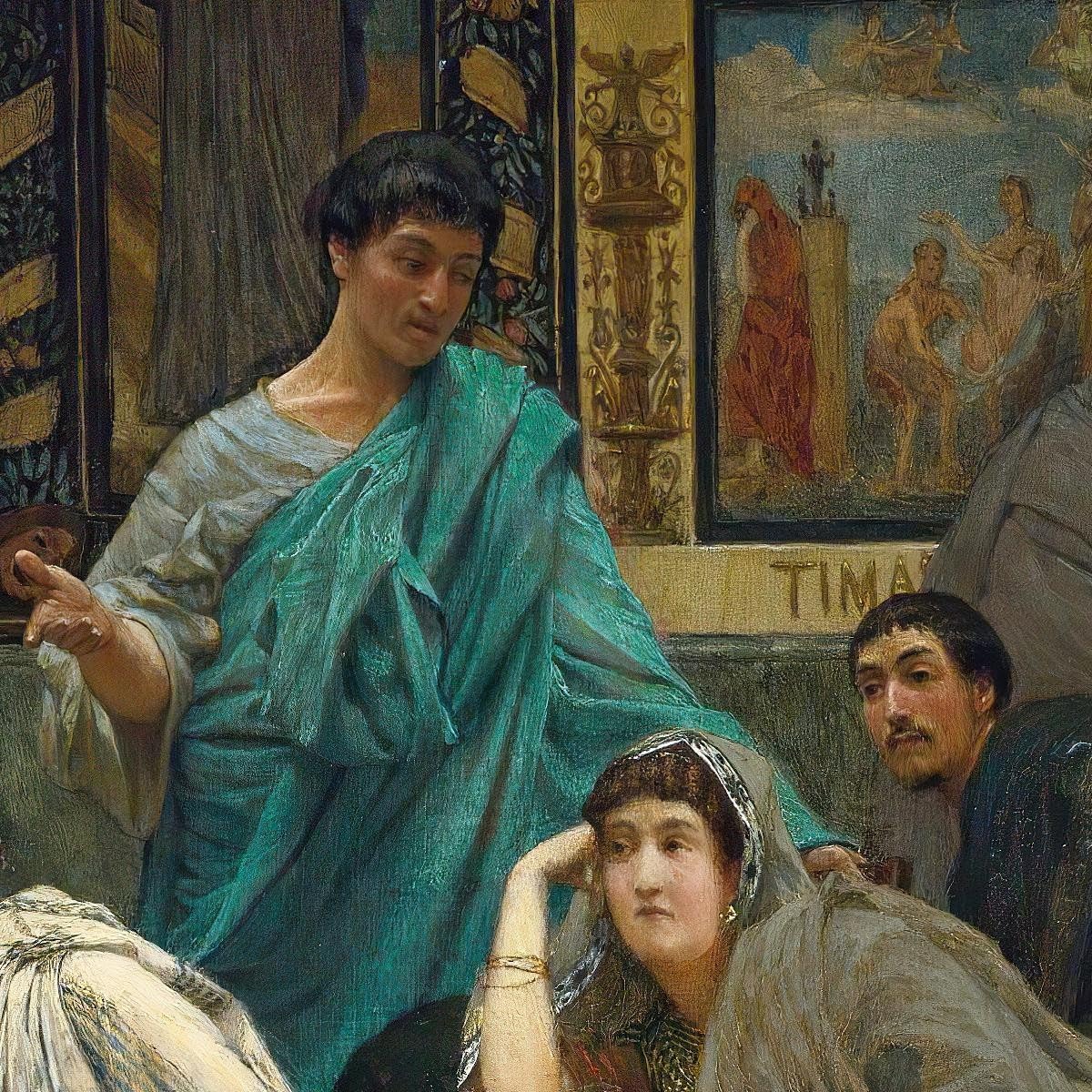 Der Sammler von Gemälden in der Zeit des Augusto Lawrence Alma-Tadema, lat39 Kunstdruck auf Leinwand, fertig zum Aufhängen, hochwertig, 75 x 60 cm