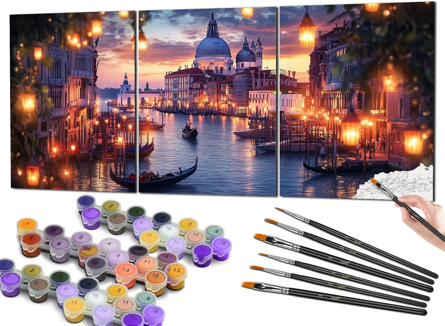 Bougimal 3 Pack Paint by Numbers for Adults, Triptych DIY Acrylic Painting Kit with Paintbrushes, Acrylic Pigment for Beginners, 16" W x 20" L - Deer in a Flower Bush(Without Frame)