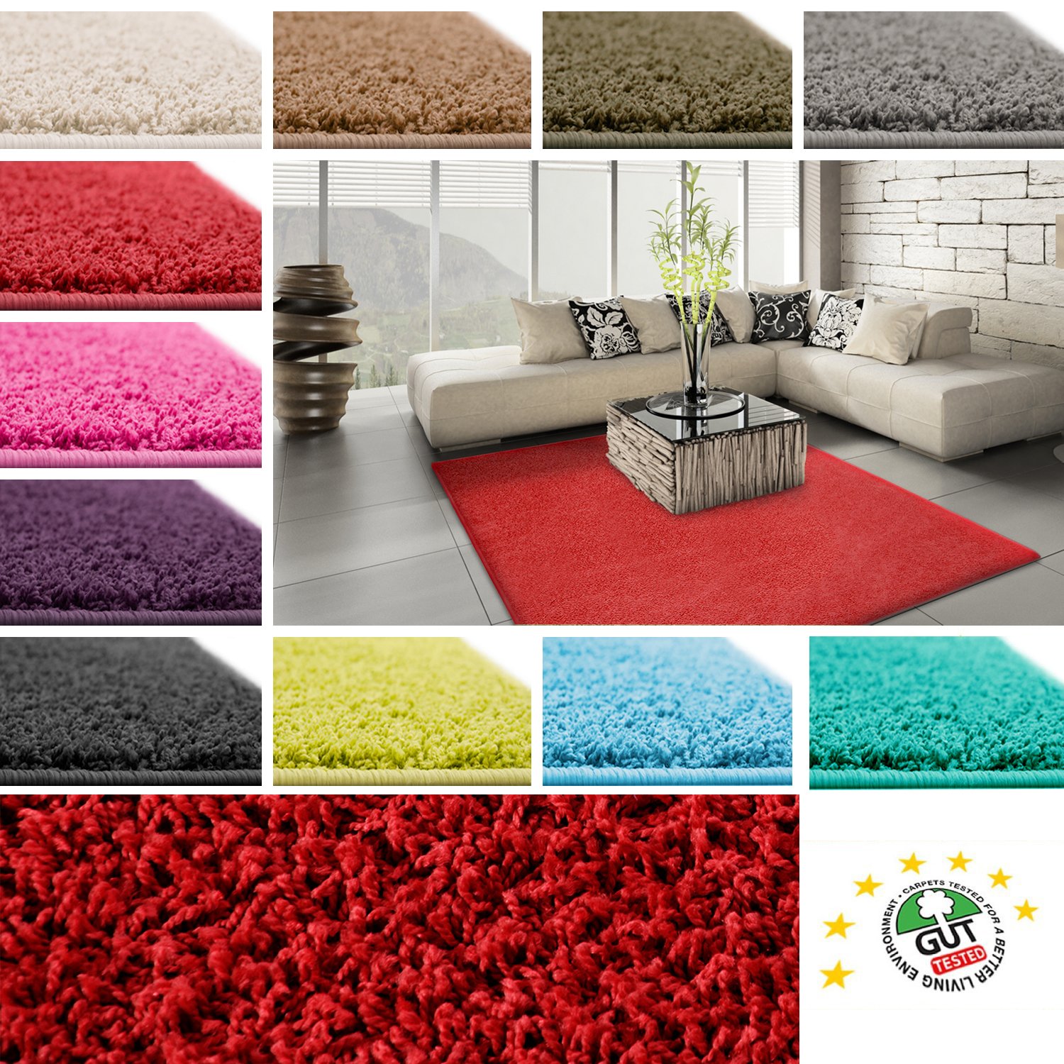 Floori Shaggy Tapis au poil de haute qualité 200x290 cm rouge