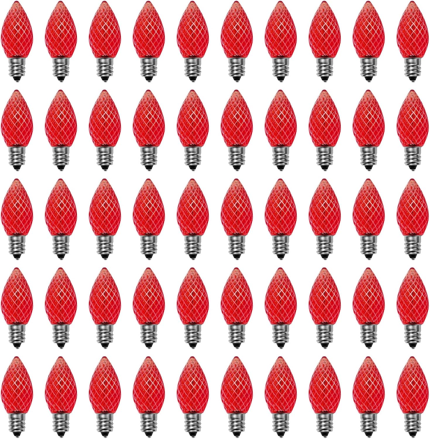 Meconard C7 Led Replacement Christmas Light Bulbs, C7 Shatterproof Led Bulbs for Christmas Indoor Outdoor String Lights, E12 Candelabra Base, Commercial Grade Holiday Bulbs, Cool White, 50 Pack