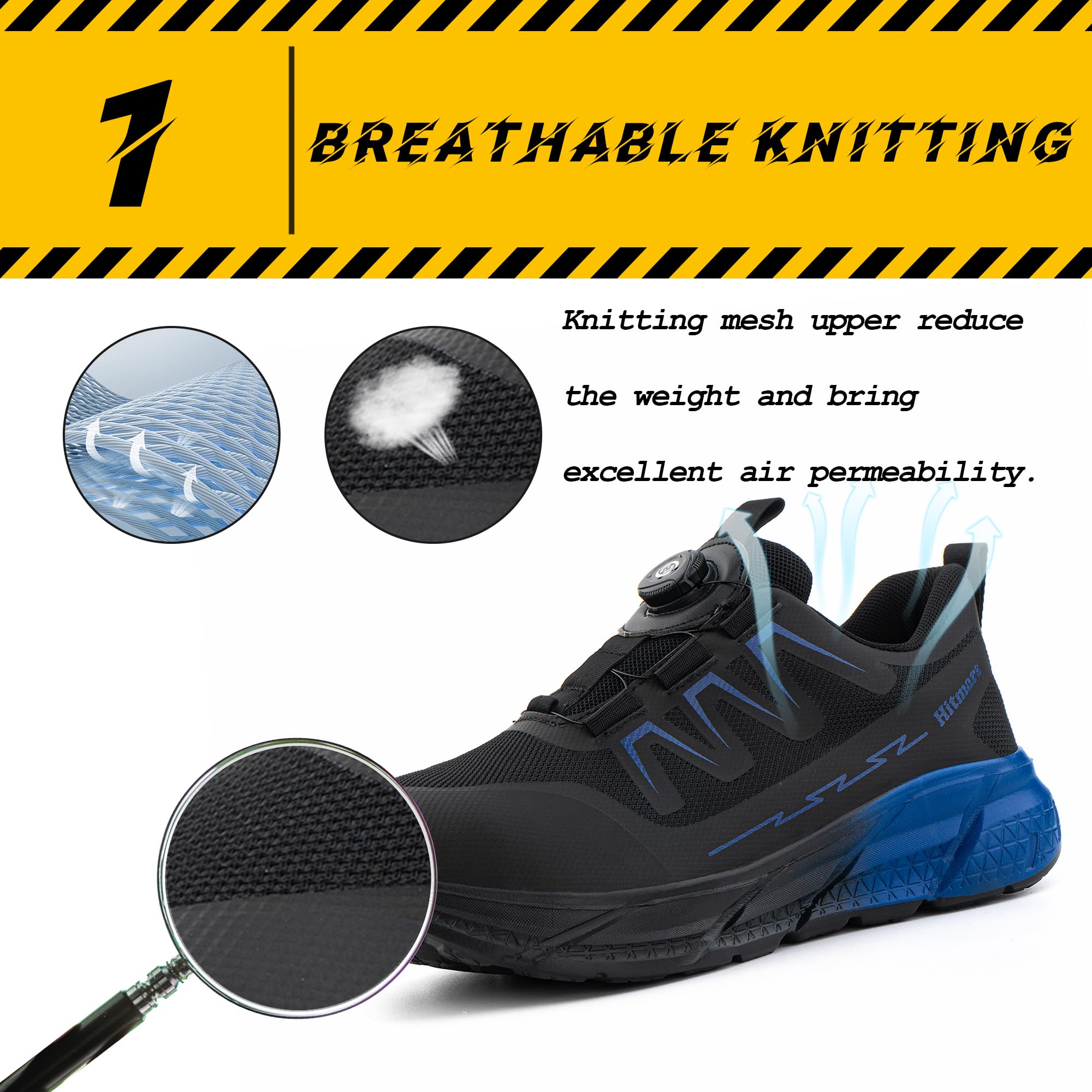 Chaussures de Sécurité S3 Hommes Femmes Embout Acier Antidérapante Légère Bleu 43