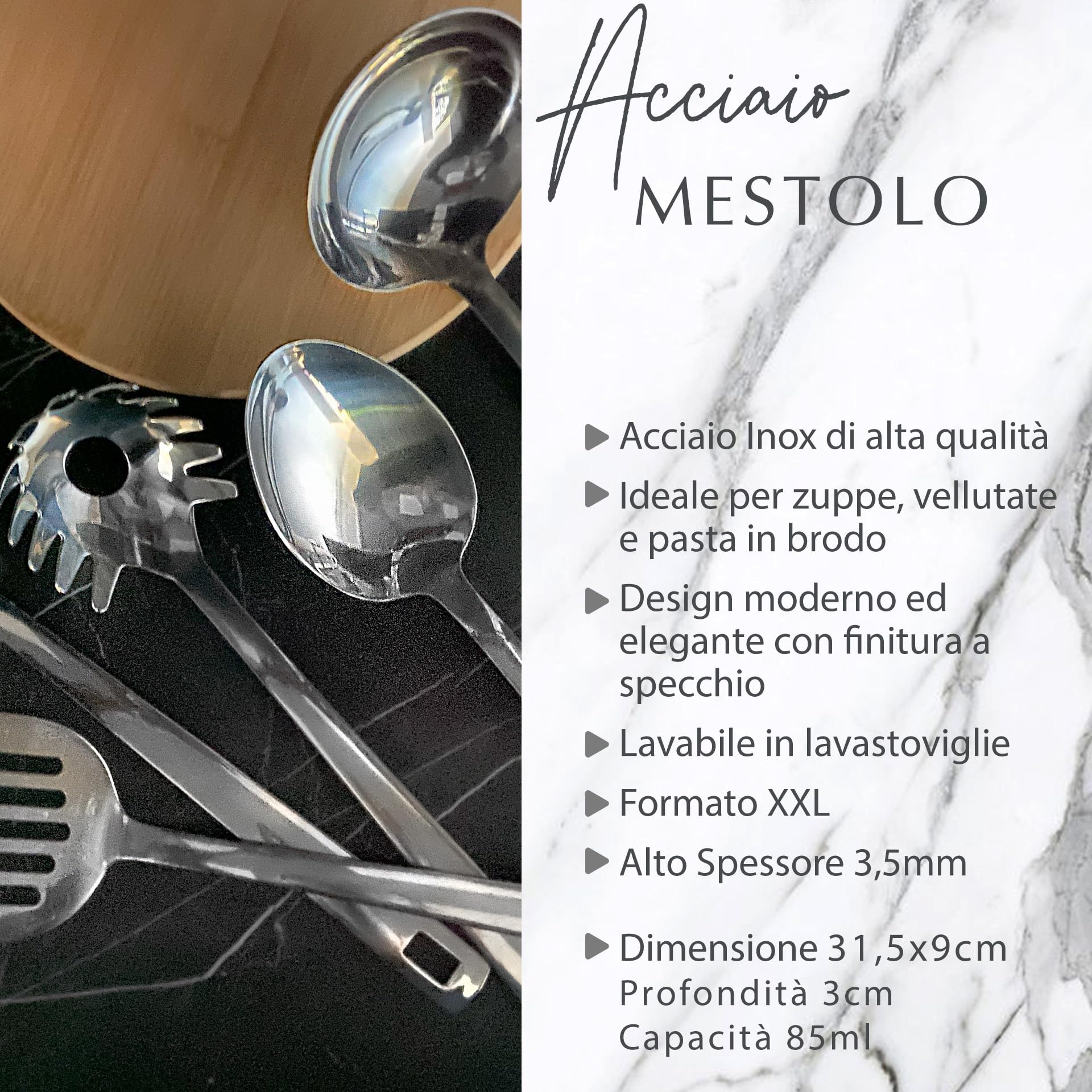 Fackelmann Mestolo da cucina in silicone, utensile con manico con manico in legno di Hevea, temperatura massima consigliata 230°C, lavare a mano, dimensioni 31,5x8x5cm, Linea Ocean