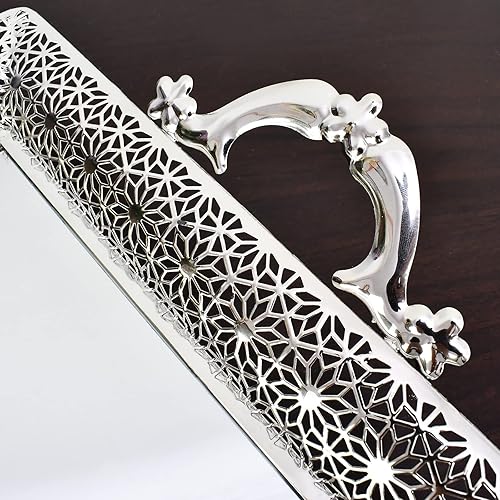 Miniatura 7 de Bandeja de espejo con asas bandeja de tocador para decoración del hogar organizador de joyas bandeja de perfume plateada bandeja rectangular