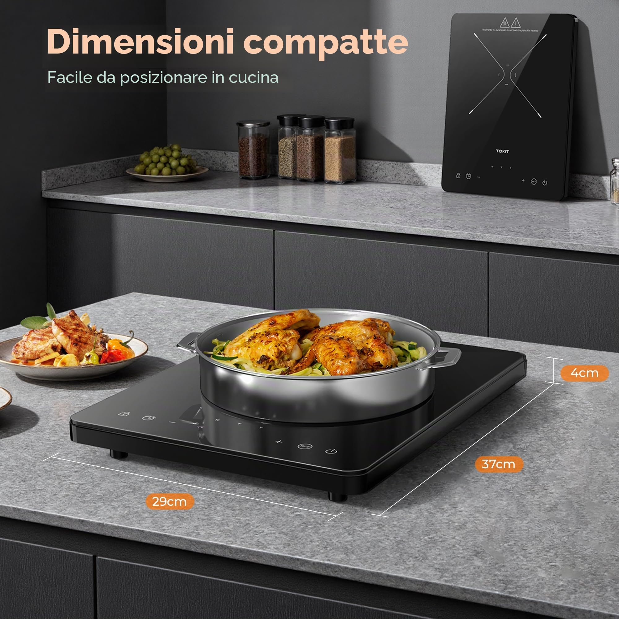 Piastra Di Cottura A Induzione 2000 W, Piano A Induzione M1 Con 9 Livelli Di Potenza, Timer Da 90 Minuti, Ultrasottile 40 MM, Nero Per Cucina, Dormitorio E Campeggio