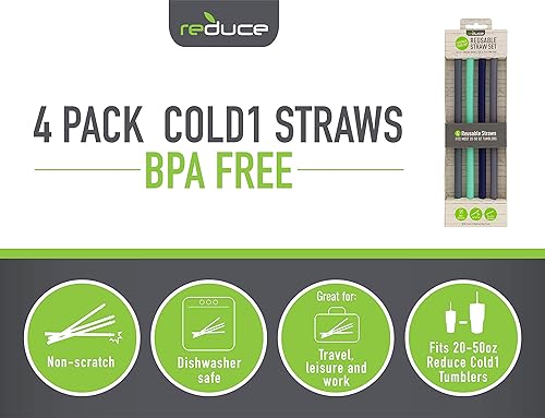 Miniatura 2 de Reduce Pajitas de plástico de silicona, paquete de 4 popotes de repuesto flexibles para tazas de vaso de 20 a 50 onzas, cortadas a medida, sin BPA y