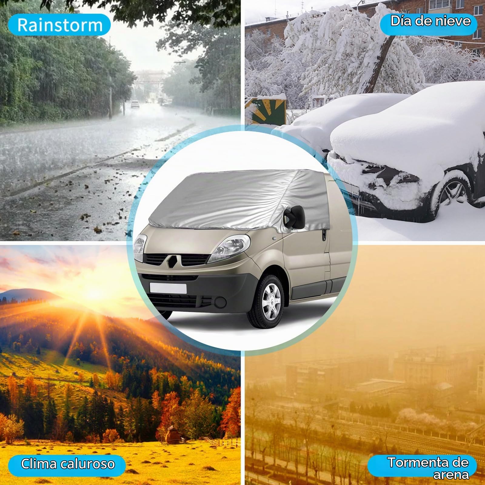 Cubierta del Parabrisas Compatible con Renault Trafic 2001-2014, Parasol de Ventana Delantera Compatible con Opel Vivaro 2001-2014, 100% Opaco, Bloquea Los Rayos UV