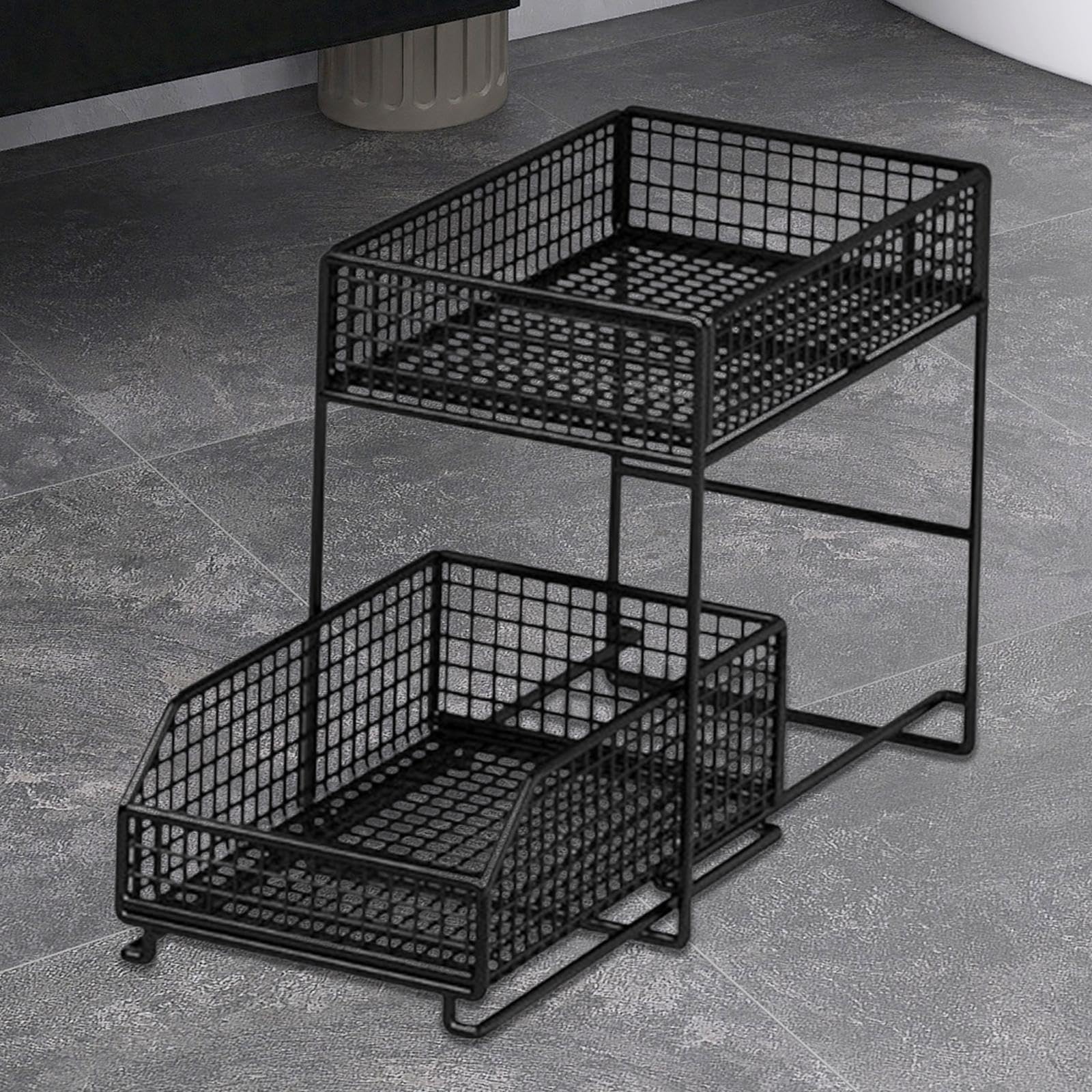 Qianly Organizador Bajo Fregadero con Deslizante Estante de Hierro Robusto y Capacidad Ampliada Adecuado para Baño Cocina Dormitorio Organización, tal como se describe, S