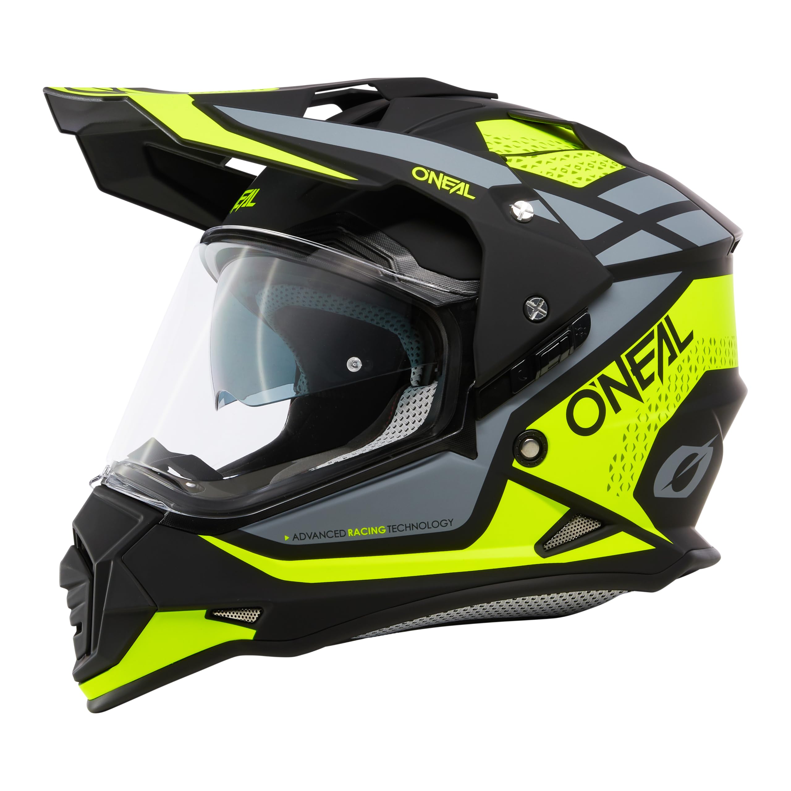 O'NEAL Casco de Moto Enduro Aberturas de ventilación para un máximo Flujo de Aire y refrigeración, Carcasa ABS, Visera Solar integrada Casco Sierra R V.24 Adulto Negro Amarillo Neón Gris Talla S