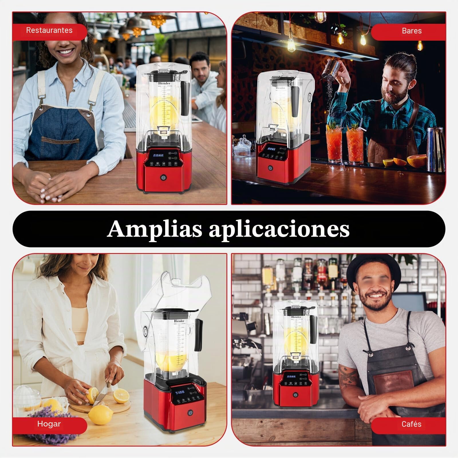 Batidora de 6 hojas de acero soplado de alto rendimiento con aislamiento acústico, batidora universal inteligente táctil inteligente para batidos, insonorizada, 2,2 litros, 2200 W