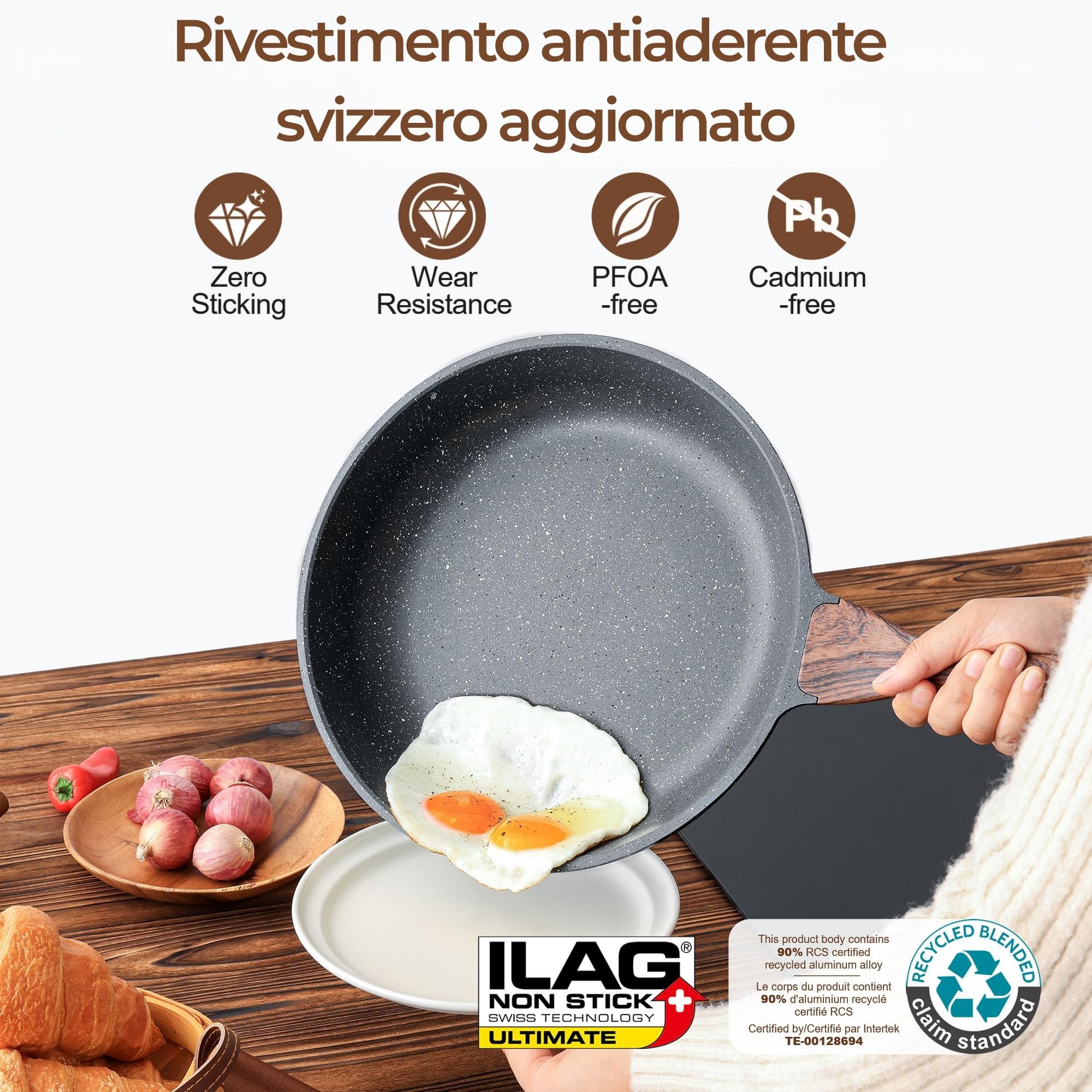 SENSARTE Padella 20 cm per Induzione e Gas, Rivestimento Antiaderente in Granito, Ecologica e Sicura (Senza PFOA), Manico Ergonomico Antiscottimento, Lavabile in Lavastoviglie