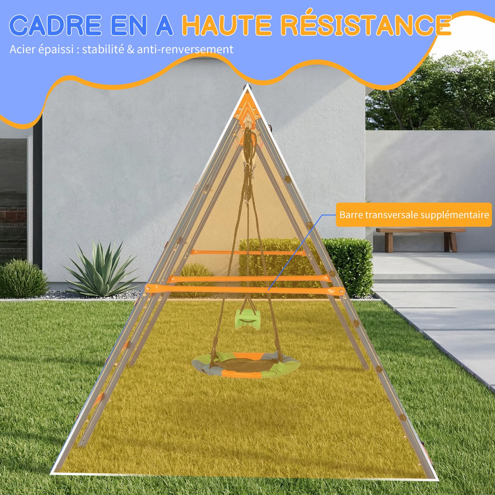 LEADZM Balancoire Exterieur avec Structure d'escalade, Panier de Basket