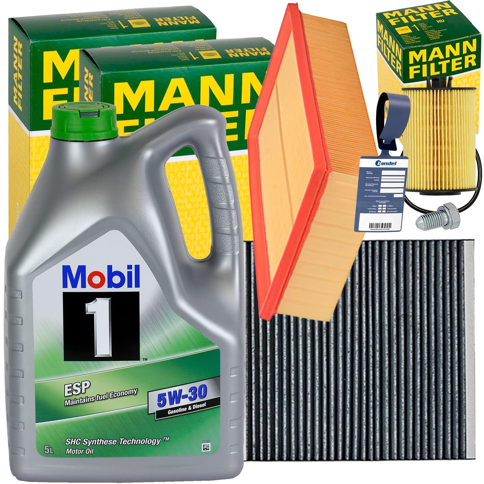Mann Filterset+Mobil 5W30 Öl | HU7020Z+C38002+CUK26009+1113800100+Mn+Mobil 5W30 passend für Passat 2.0 Tdi