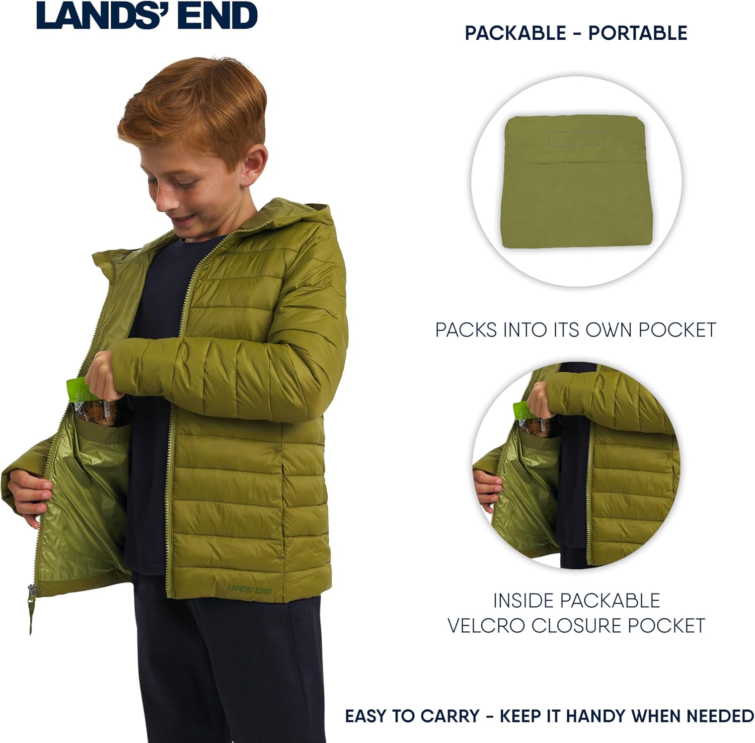 Lands' End Boys' Lightweight Packable Insulated Puffer Jacket - Image 5