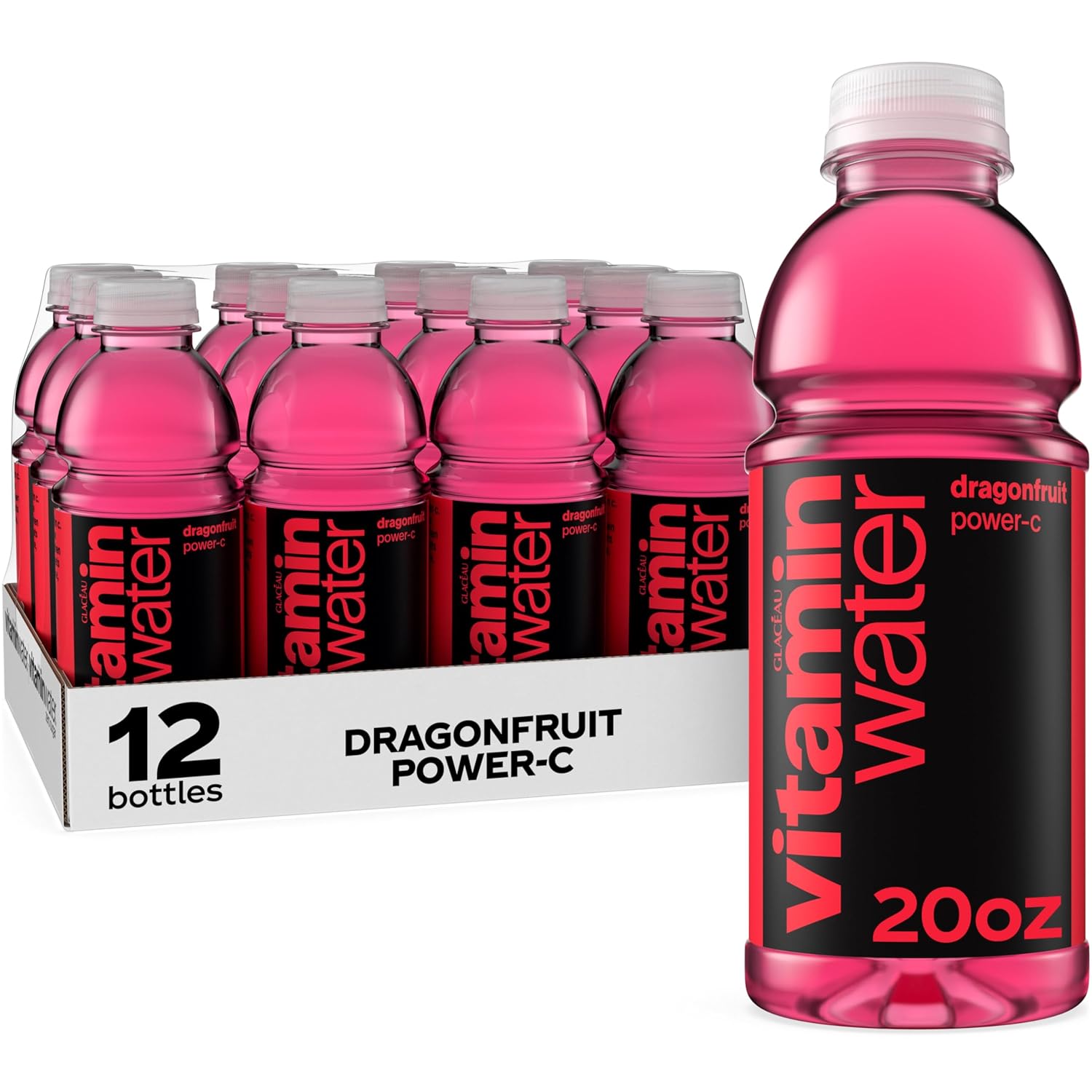 (BEST BY DEC 08/2025) vitaminwater Power-C Dragonfruit Nutrient Enhanced Flavored Water Beverage, 20 fl oz Bottles, 12 Pack Power-C Dragonfruit 20 fl oz (Pack of 12)