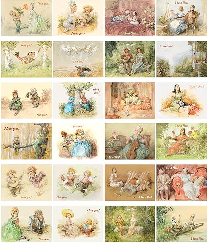 Miniatura 2 de Pixiluv Postales vintage (24 piezas de 4 x 6 pulgadas cada una) I LOVE YOU para adultos, dibujos animados, libro vintage, ilustración, tarjetas de