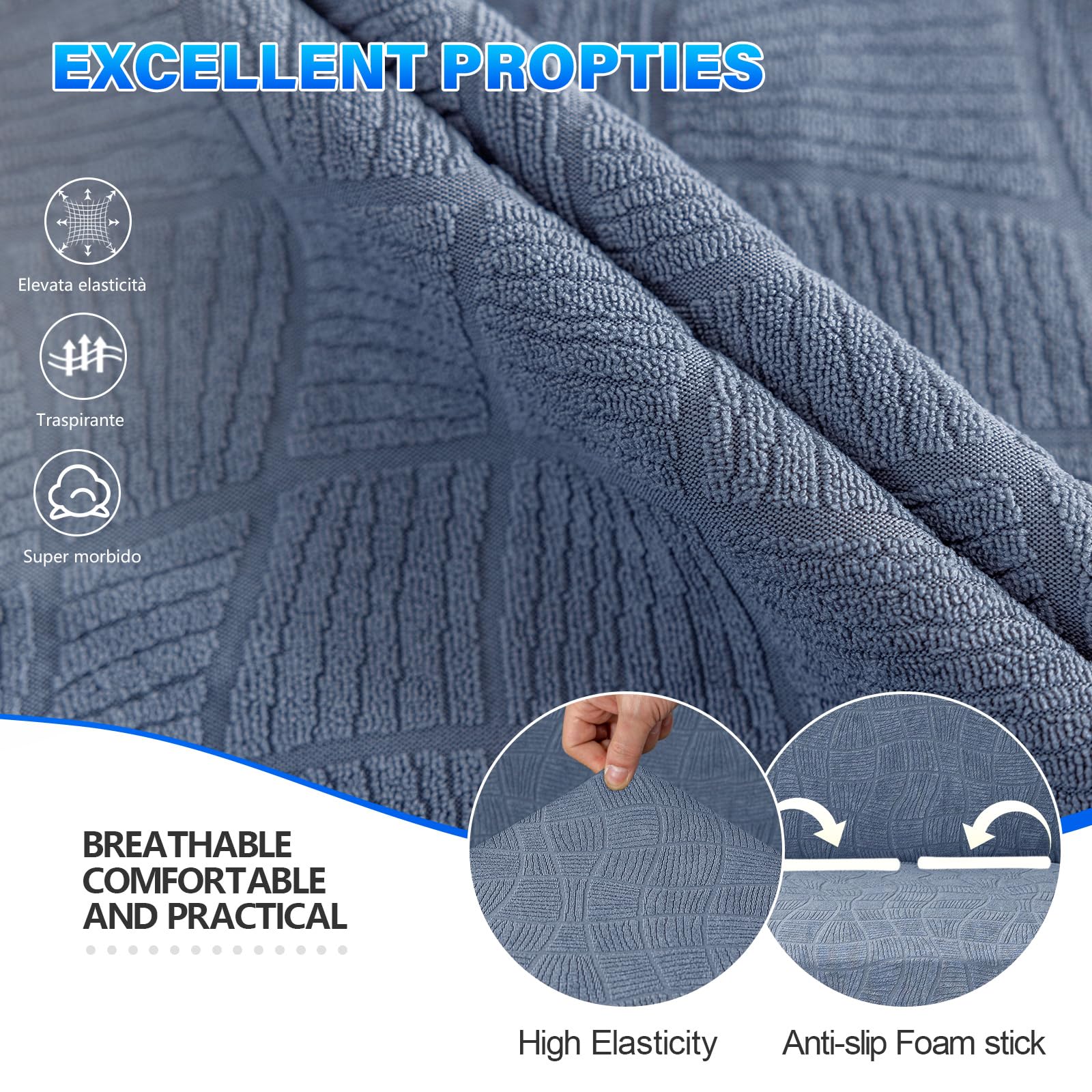 Ystyle Housse de Canapé Imperméable 3 Places avec Accoudoirs, Universelle Protege Canape Antidérapante, Sofa Cover Anti Poils Animaux, Protector Decoration pour Canapé, Bleu Gris