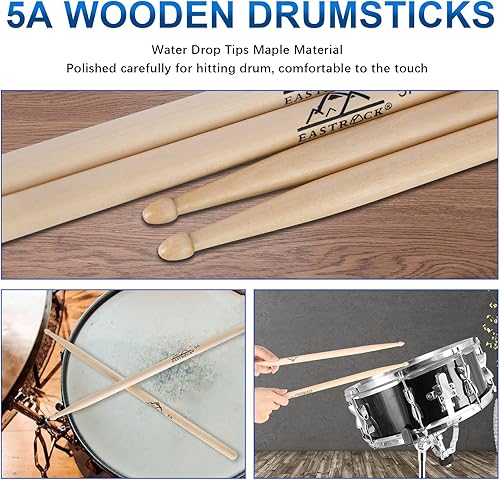 Miniatura 4 de EASTROCK Baquetas de madera de arce 5A de nailon para niños y adultos, accesorios de batería para principiantes (6 pares)