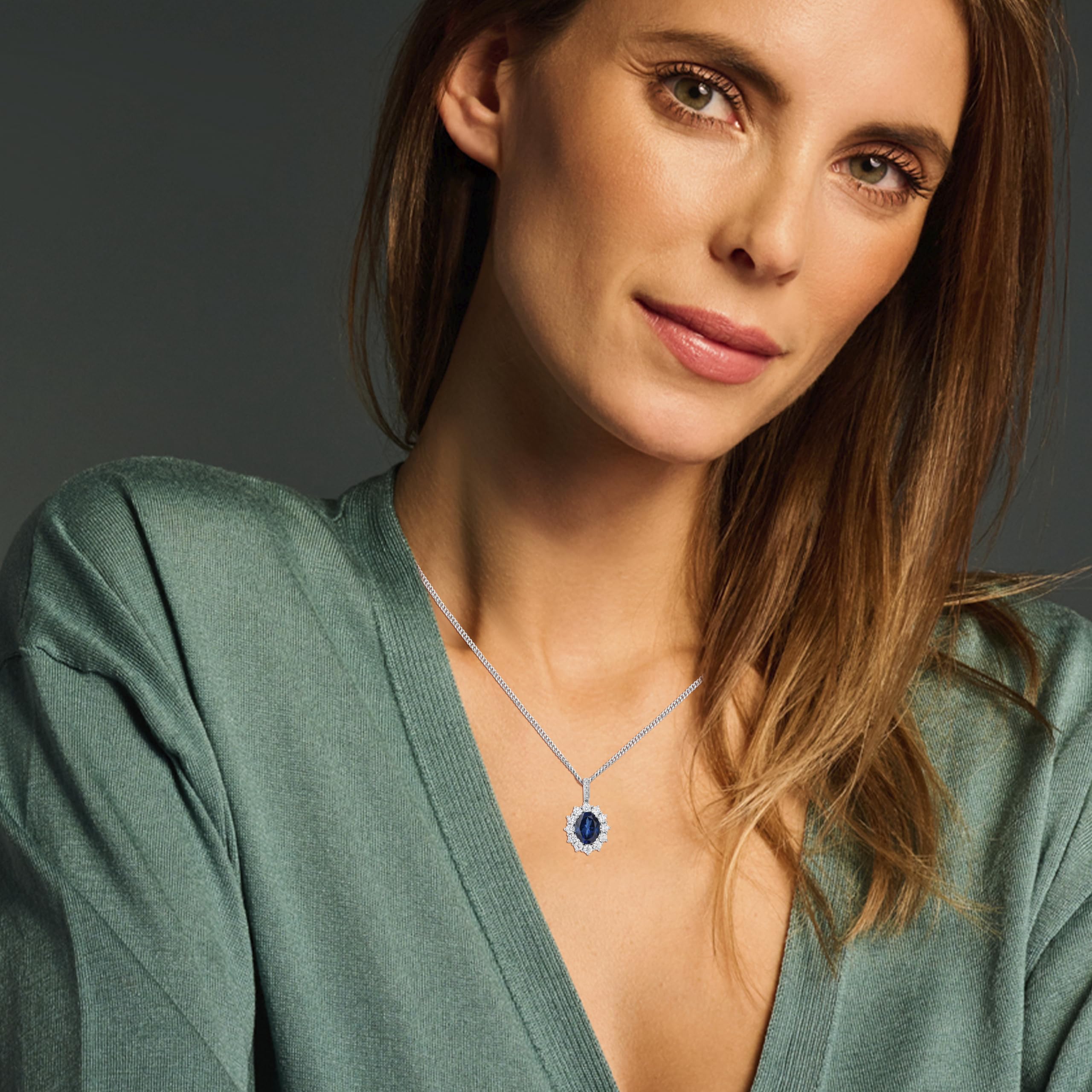 Miore Collana con Pendente da Donna in Argento 925 con Zaffiro e Zirconi, 45 cm