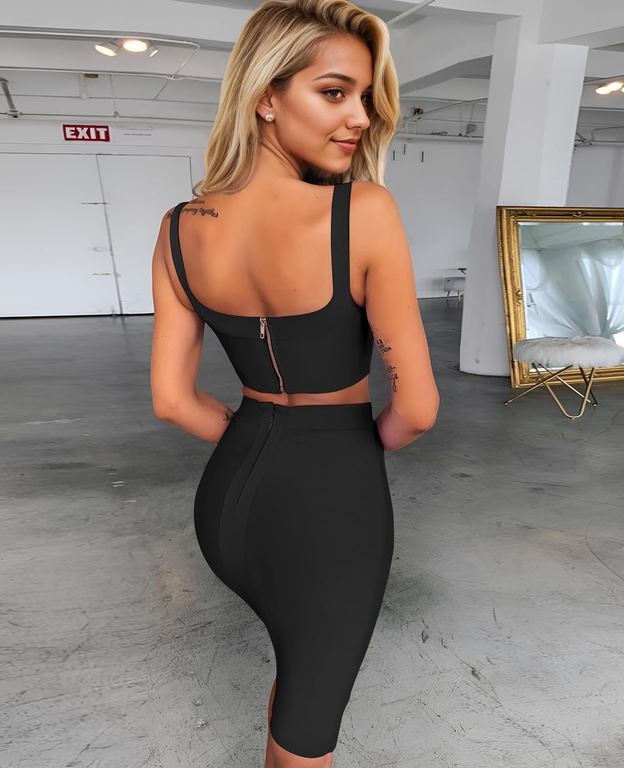 Maketina Two Piece Midi Skirt Sets for Women Sexy Crop Top Bodycon Club Party Bandage 2 Piece Outfits Set Dress - Image 3