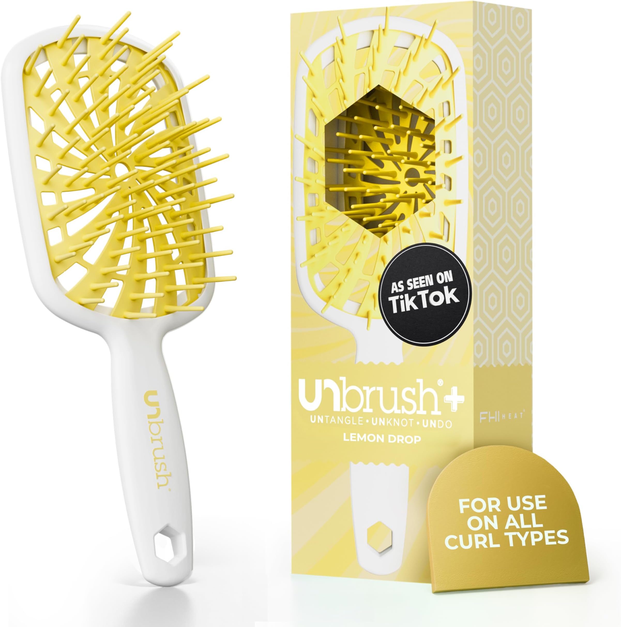 FHI Heat New UNbrush!! UNbrush Plus Detangler Brush for Gentle and Effective Detangling on Wet or Dry Fragile Hair Types — 84 UltraFlex Bristles, Ultra-Light, Anti-Static, Vented Hair Brush